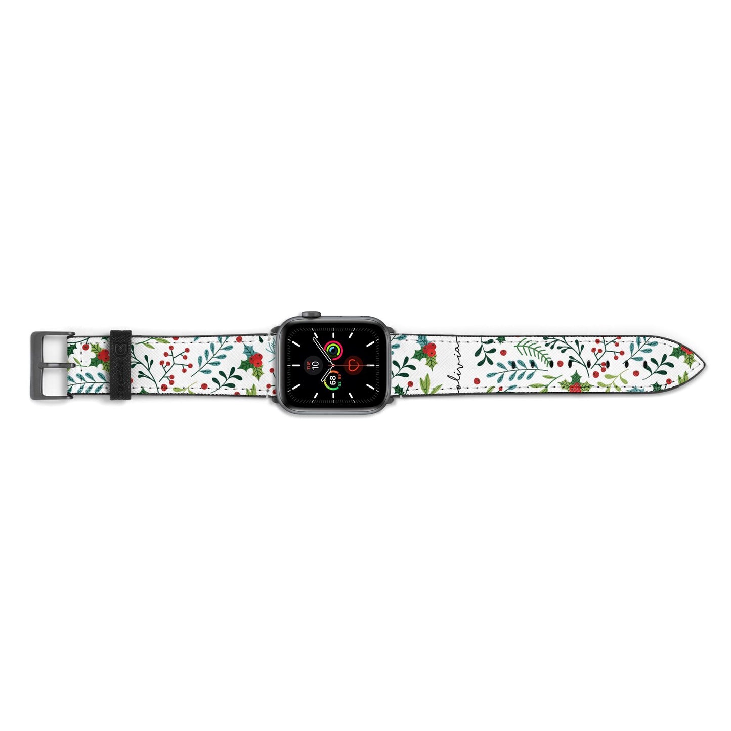 Personalised Winter Floral Apple Watch Strap Landscape Image Space Grey Hardware