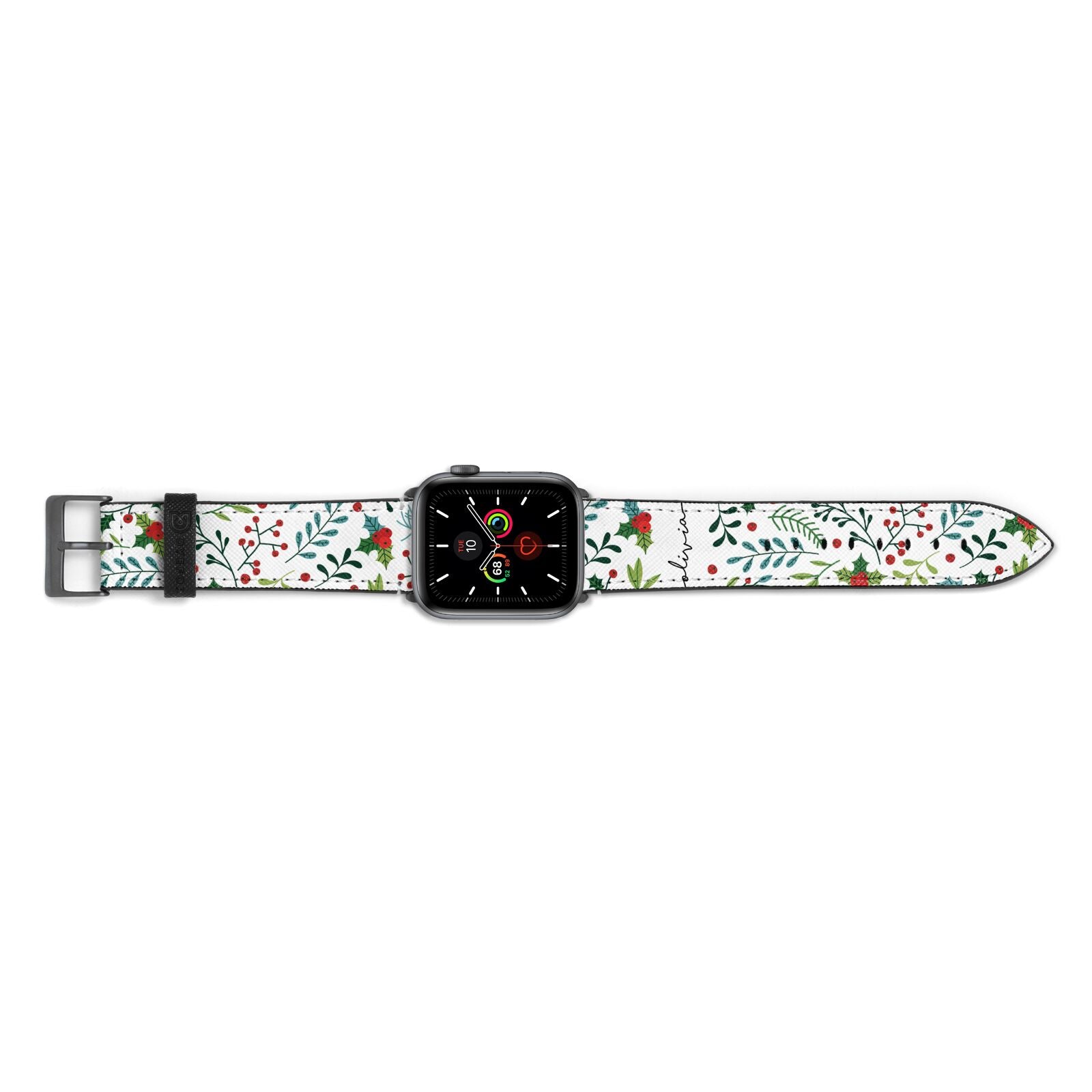 Personalised Winter Floral Apple Watch Strap Landscape Image Space Grey Hardware