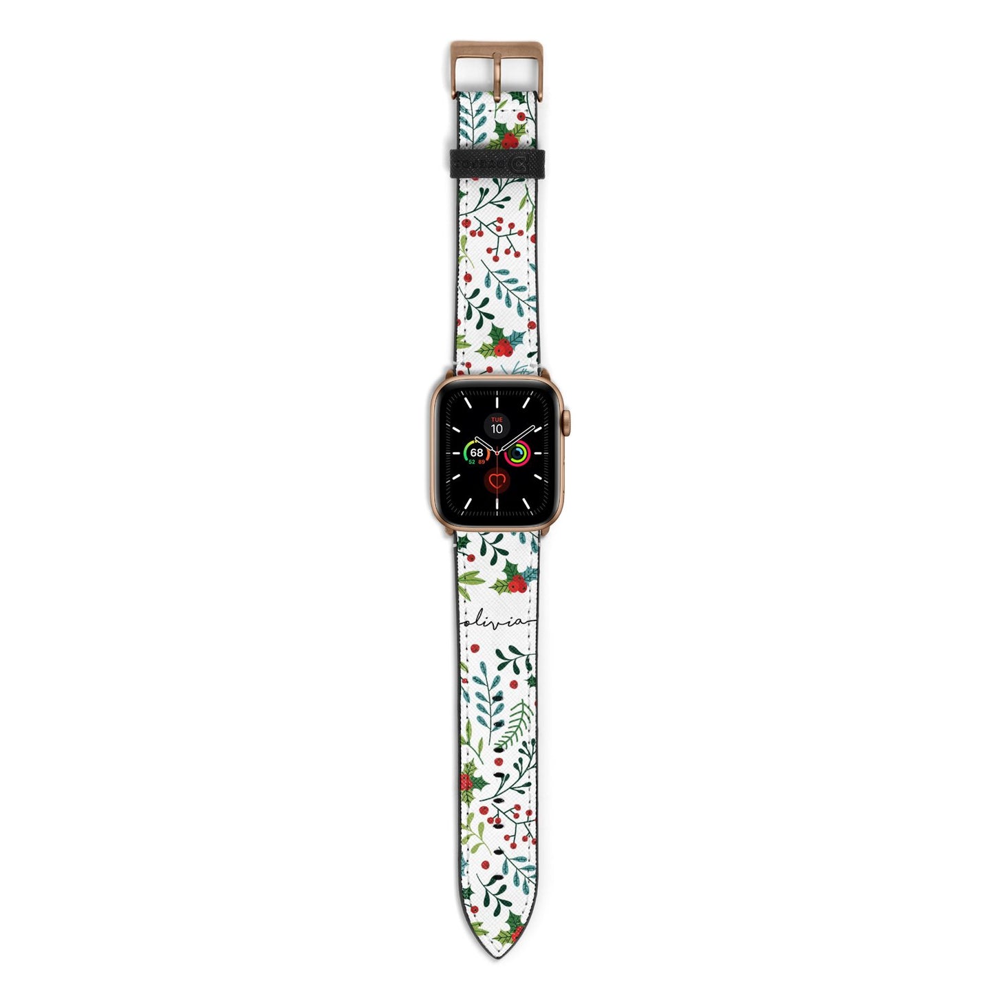 Personalised Winter Floral Apple Watch Strap with Gold Hardware