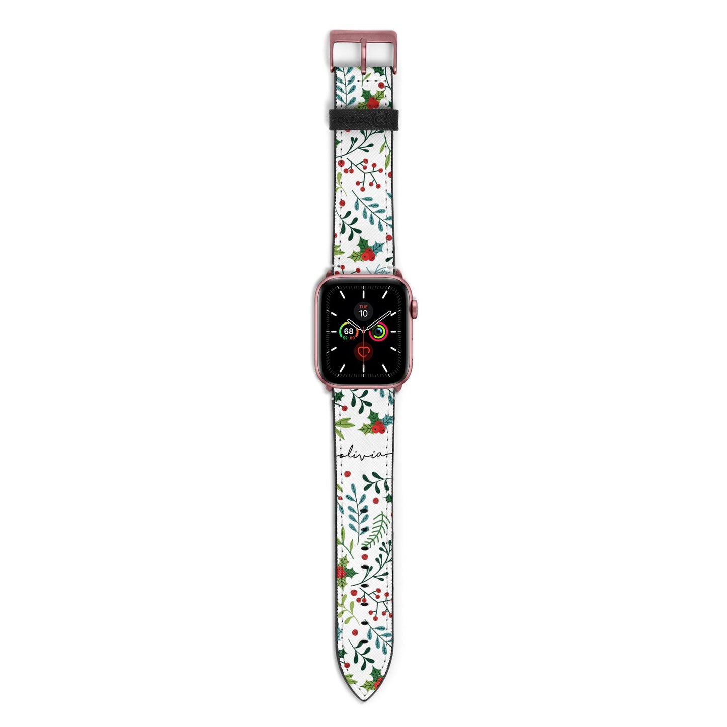 Personalised Winter Floral Apple Watch Strap with Rose Gold Hardware