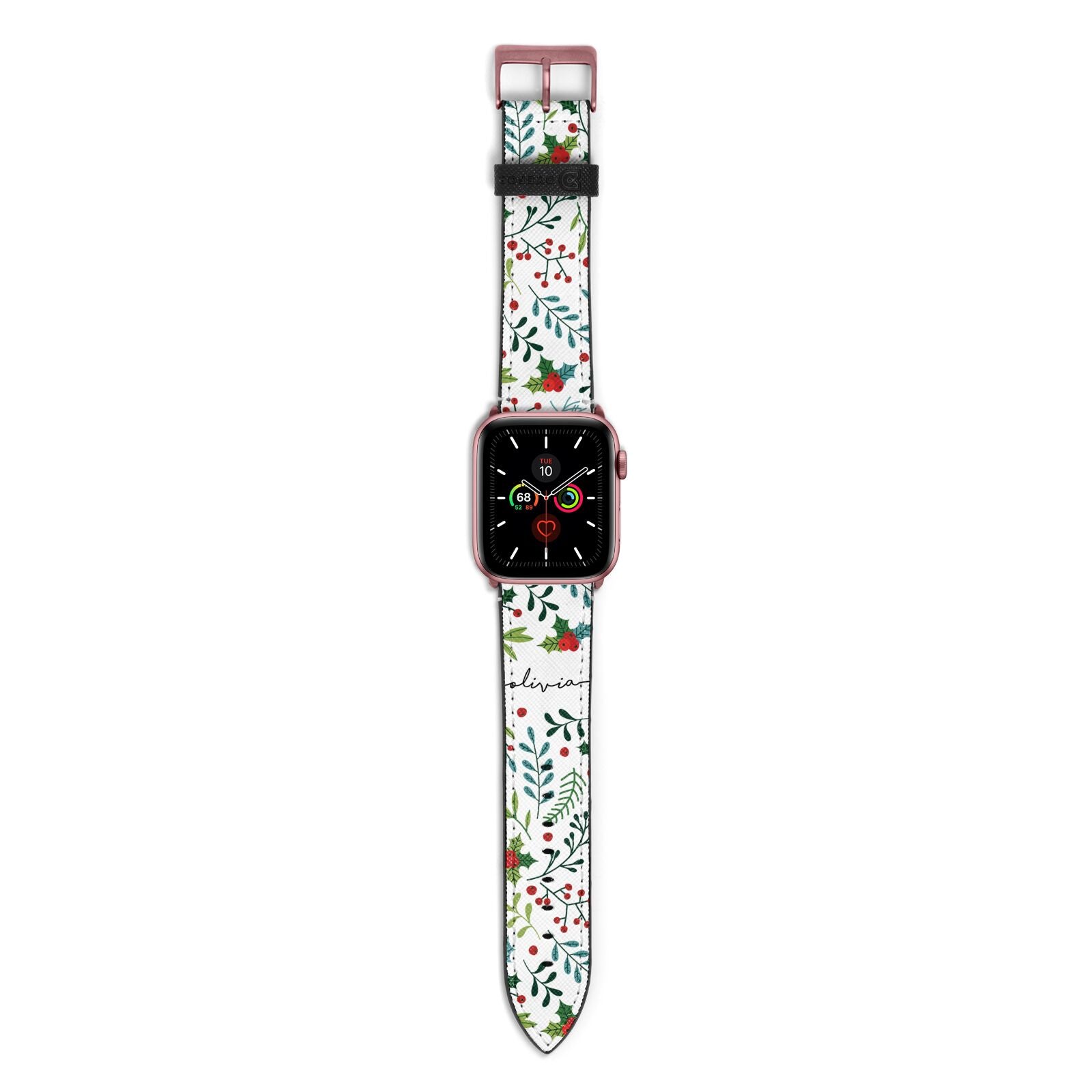 Personalised Winter Floral Apple Watch Strap with Rose Gold Hardware