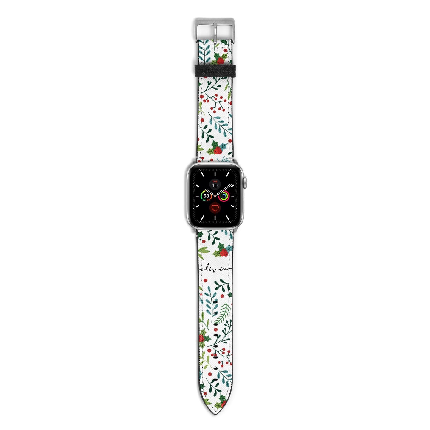 Personalised Winter Floral Apple Watch Strap with Silver Hardware