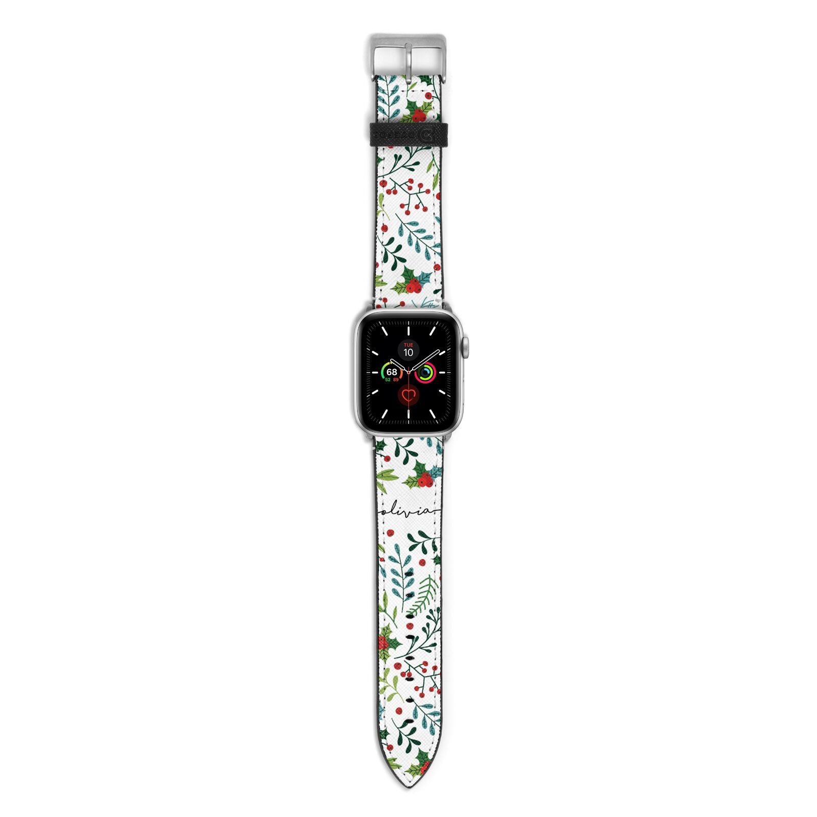 Personalised Winter Floral Apple Watch Strap with Silver Hardware