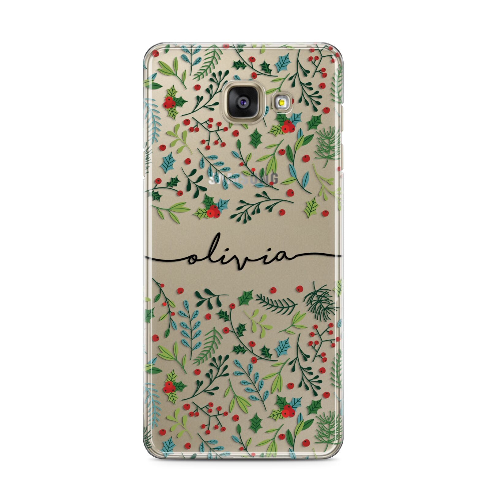 Personalised Winter Floral Samsung Galaxy A3 2016 Case on gold phone