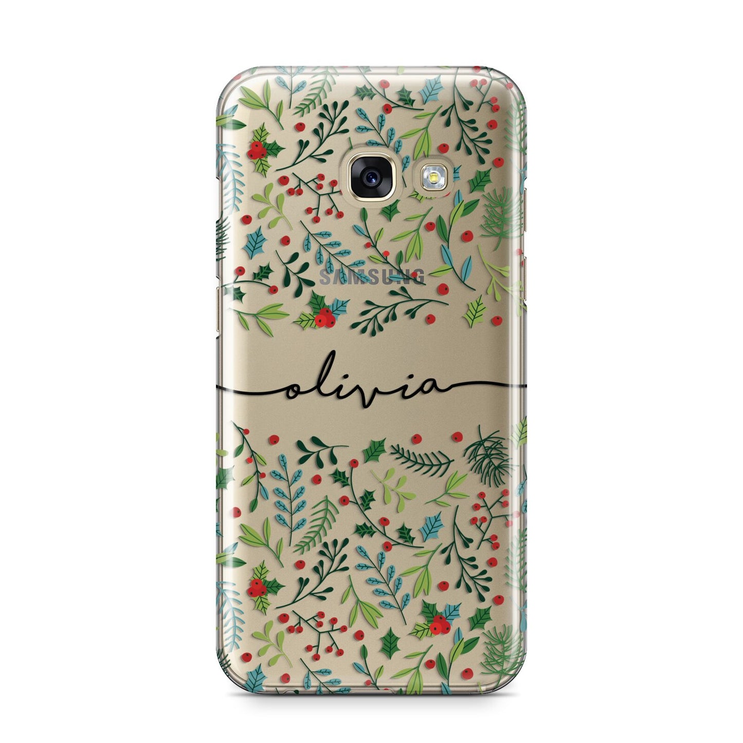 Personalised Winter Floral Samsung Galaxy A3 2017 Case on gold phone