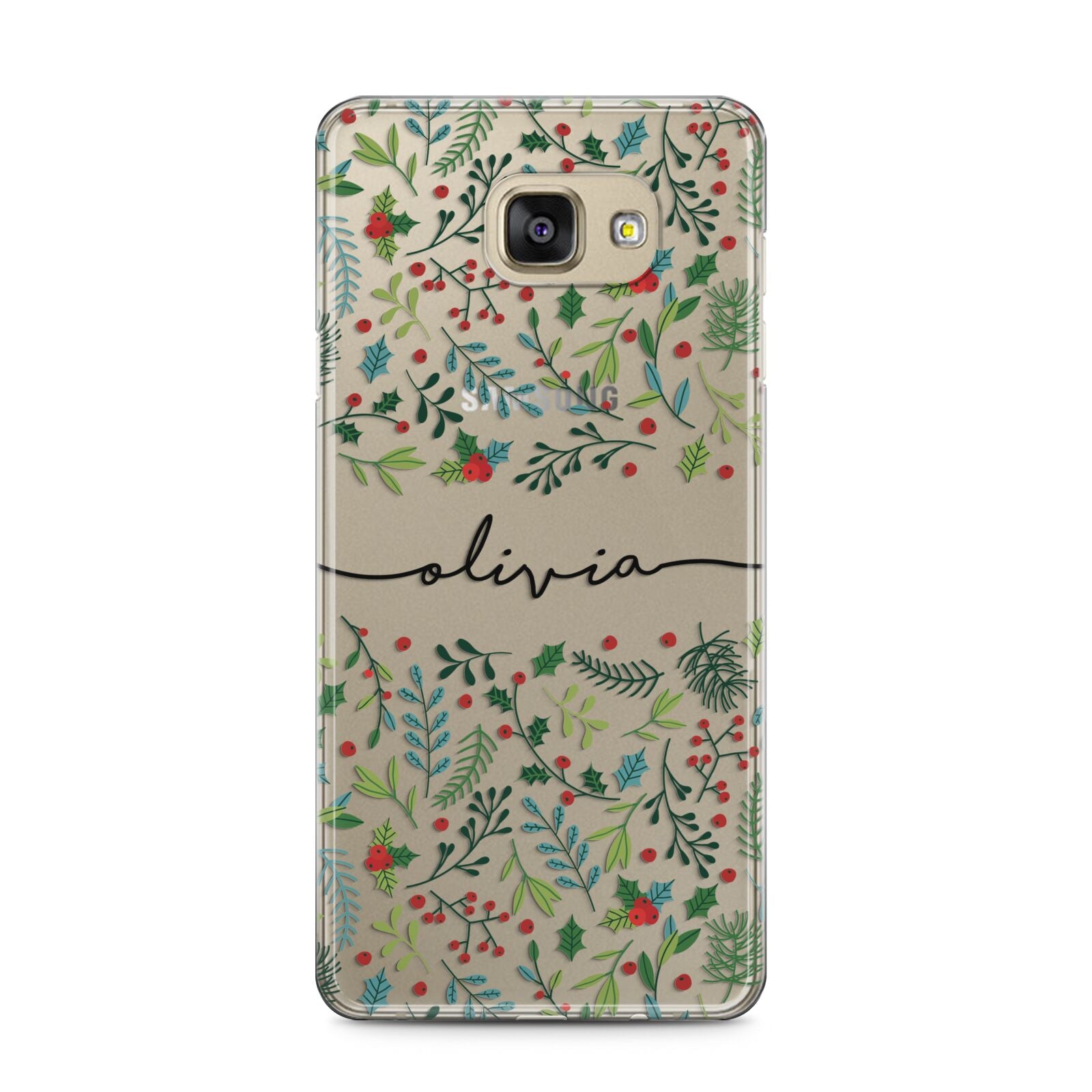 Personalised Winter Floral Samsung Galaxy A5 2016 Case on gold phone