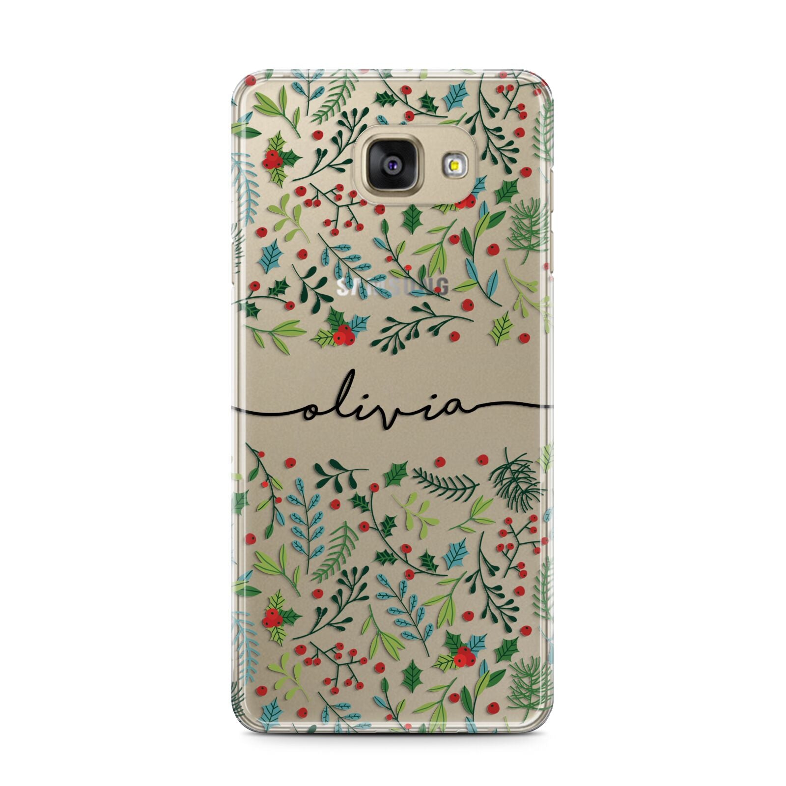 Personalised Winter Floral Samsung Galaxy A7 2016 Case on gold phone