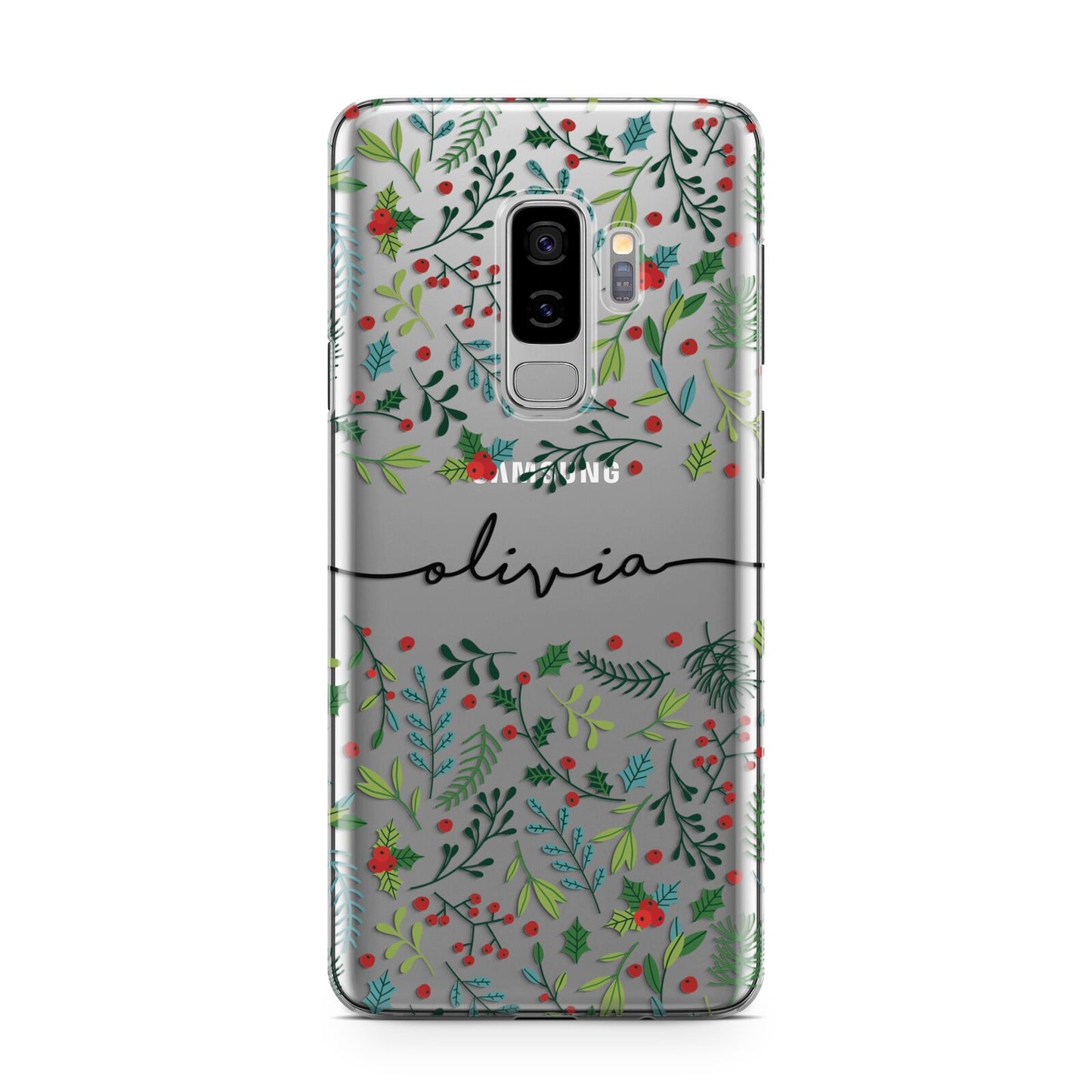 Personalised Winter Floral Samsung Galaxy S9 Plus Case on Silver phone