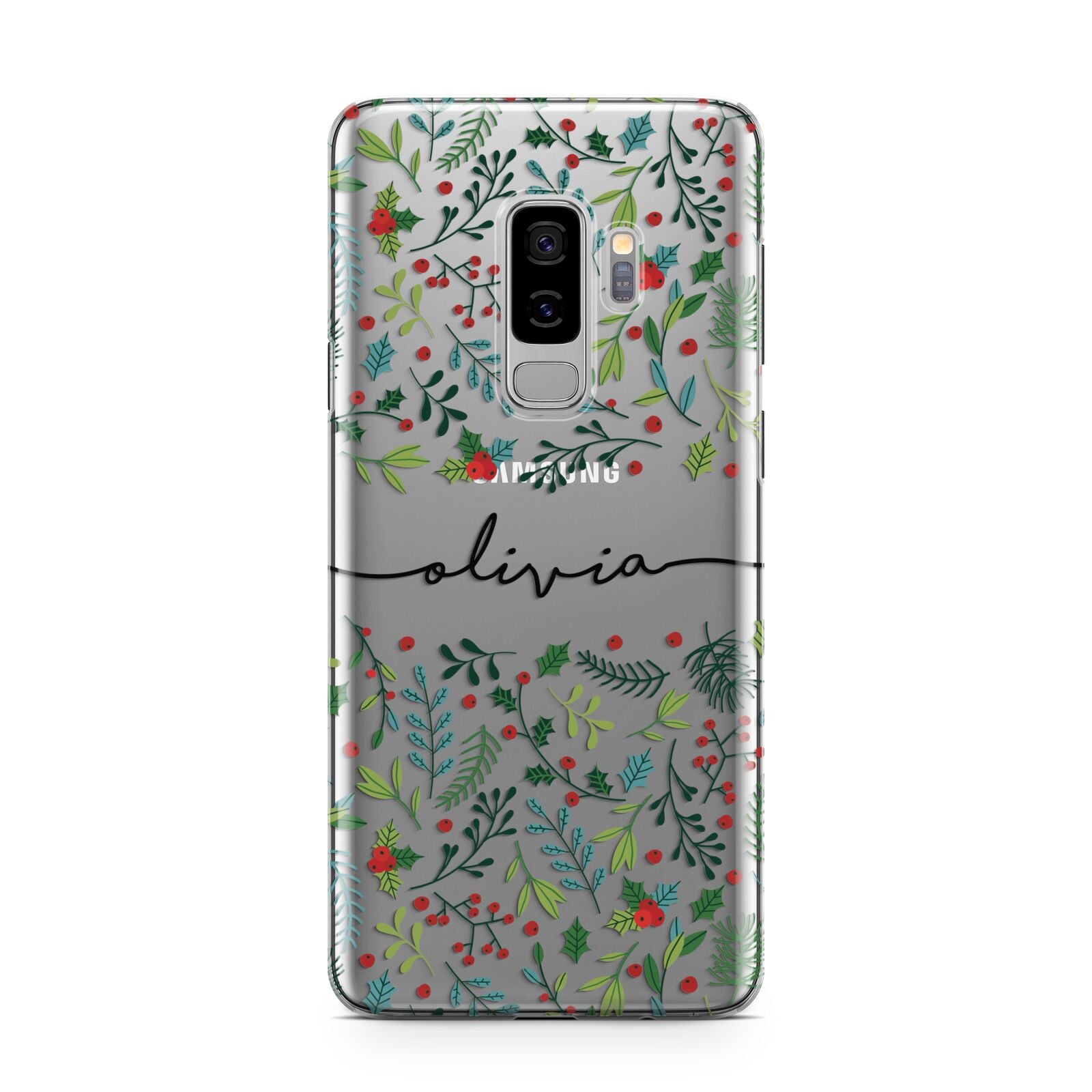 Personalised Winter Floral Samsung Galaxy S9 Plus Case on Silver phone