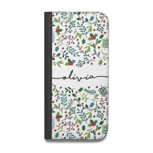 Personalised Winter Floral Vegan Leather Flip iPhone Case