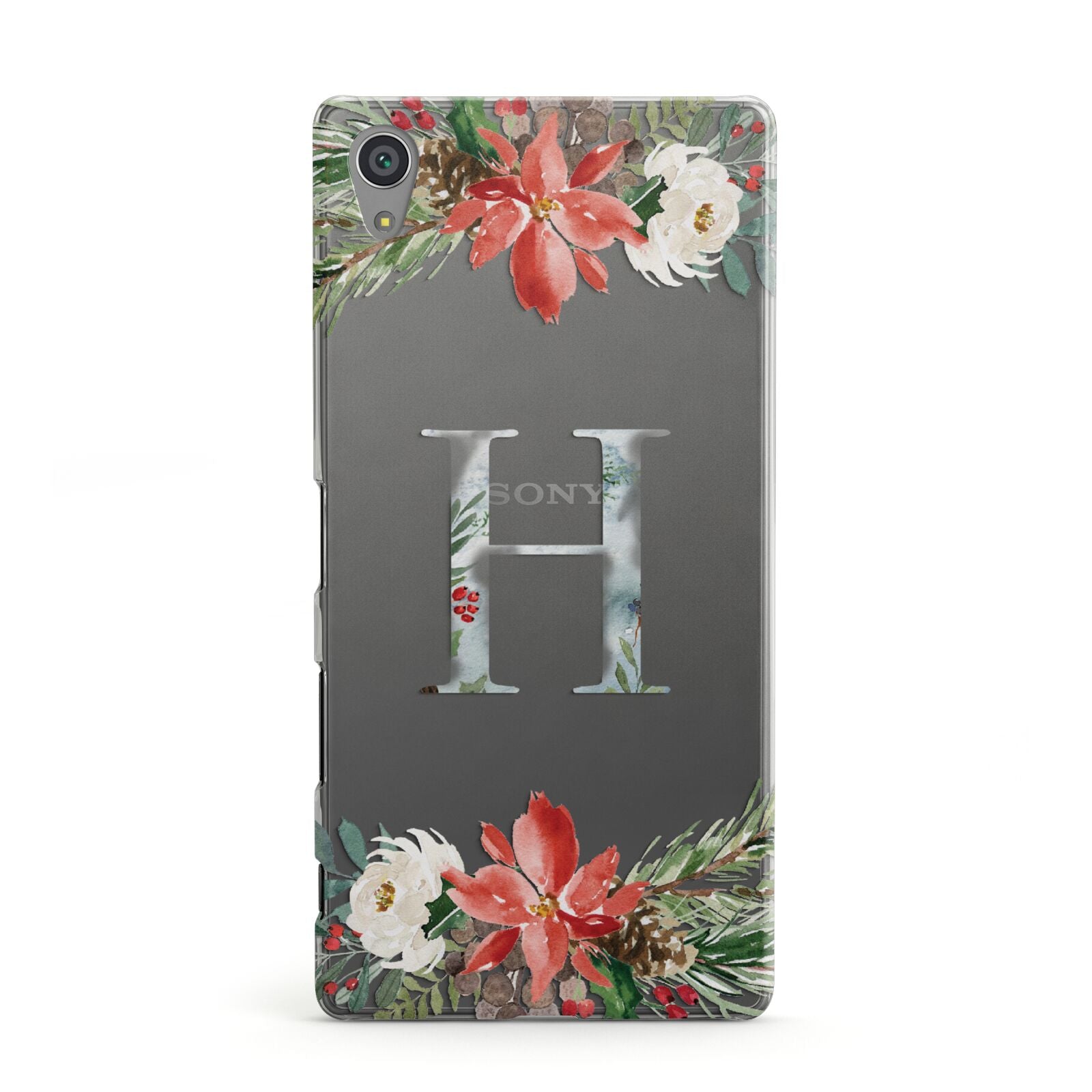 Personalised Winter Monogram Clear Floral Sony Xperia Case