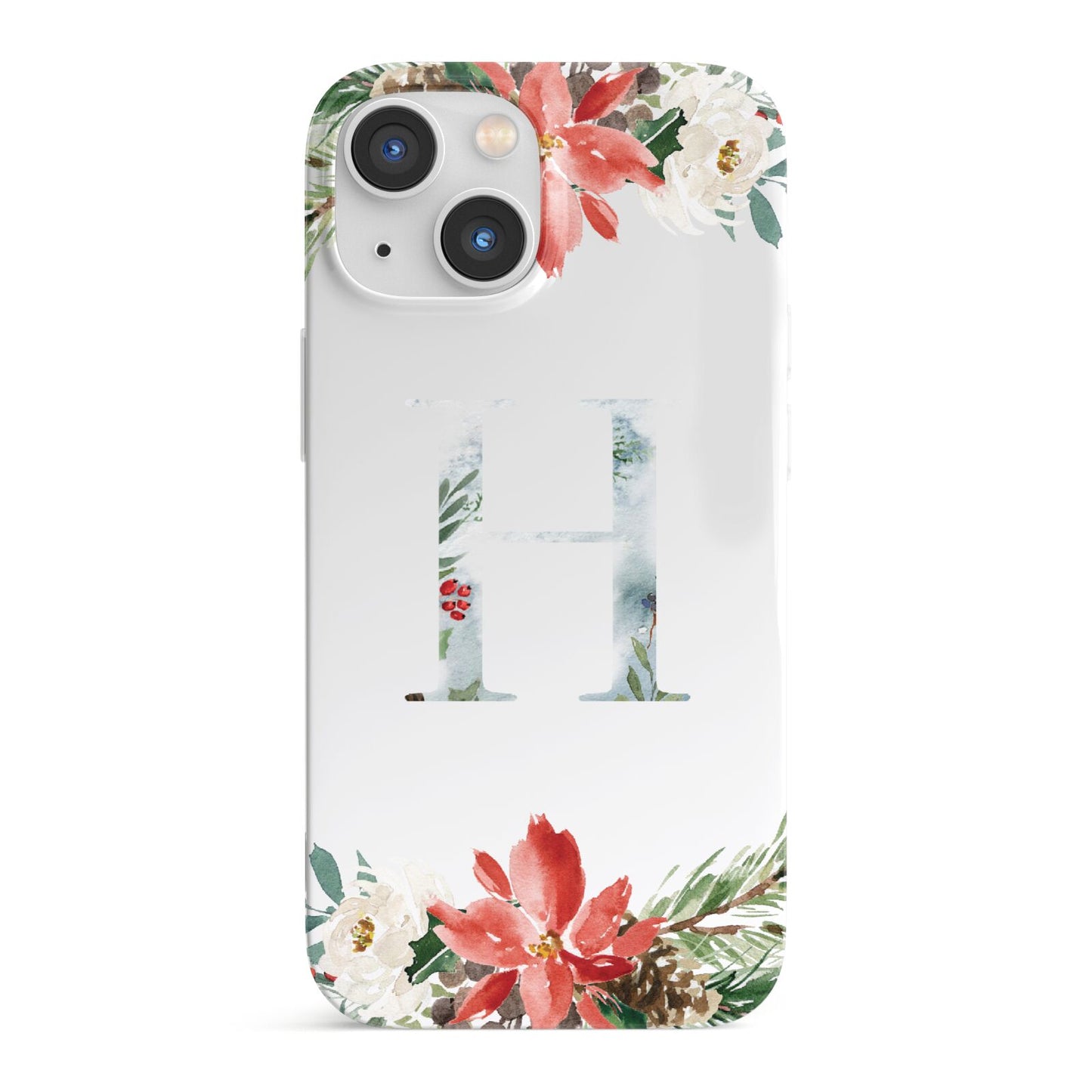 Personalised Winter Monogram Clear Floral iPhone 13 Mini Full Wrap 3D Snap Case