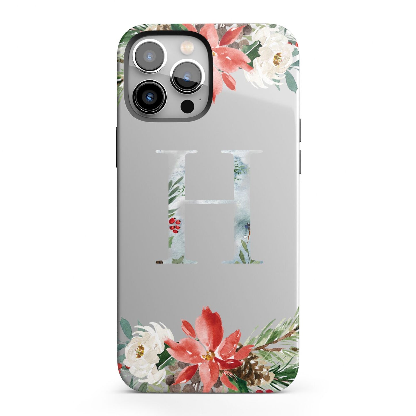 Personalised Winter Monogram Clear Floral iPhone 13 Pro Max Full Wrap 3D Tough Case