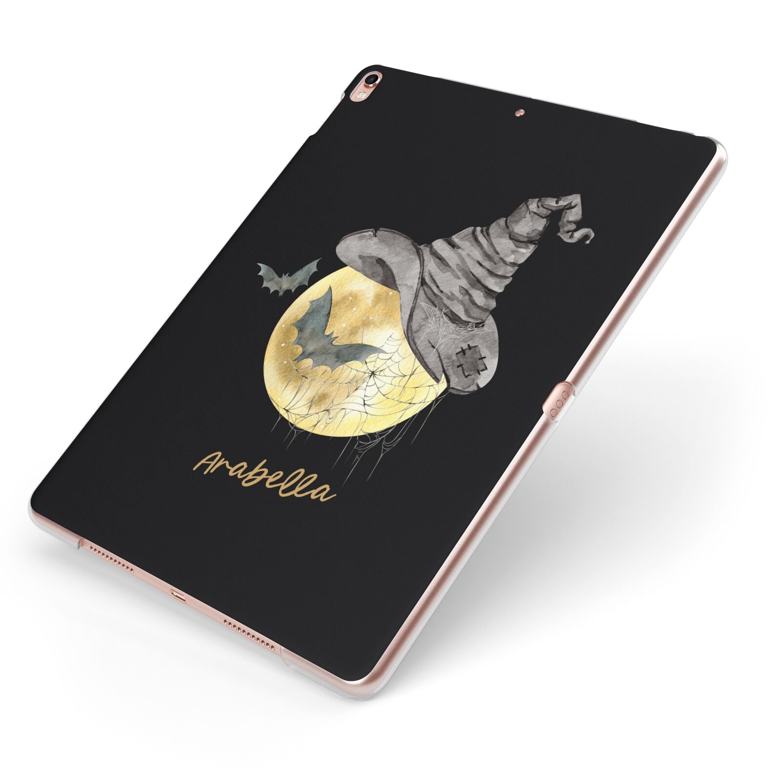 Personalised Witchy Moon Apple iPad Case on Rose Gold iPad Side View