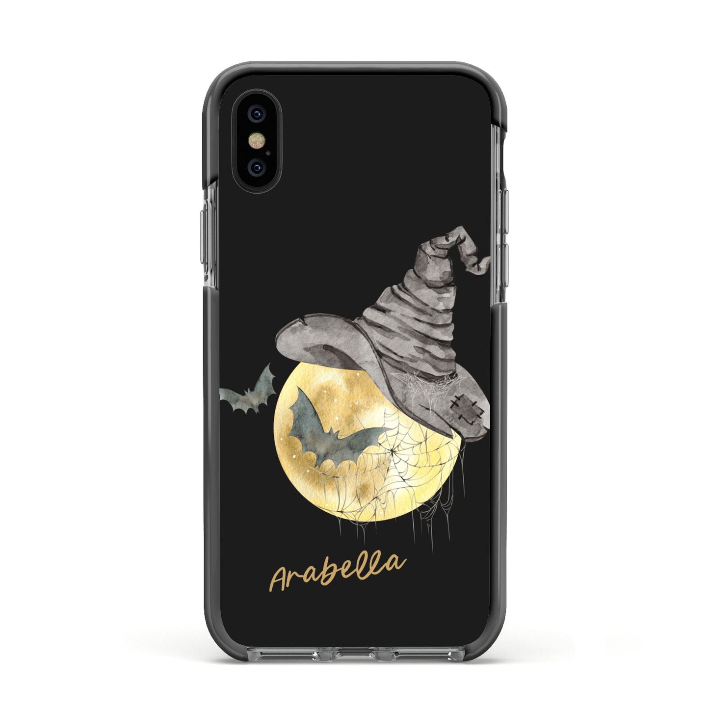 Personalised Witchy Moon Apple iPhone Xs Impact Case Black Edge on Black Phone