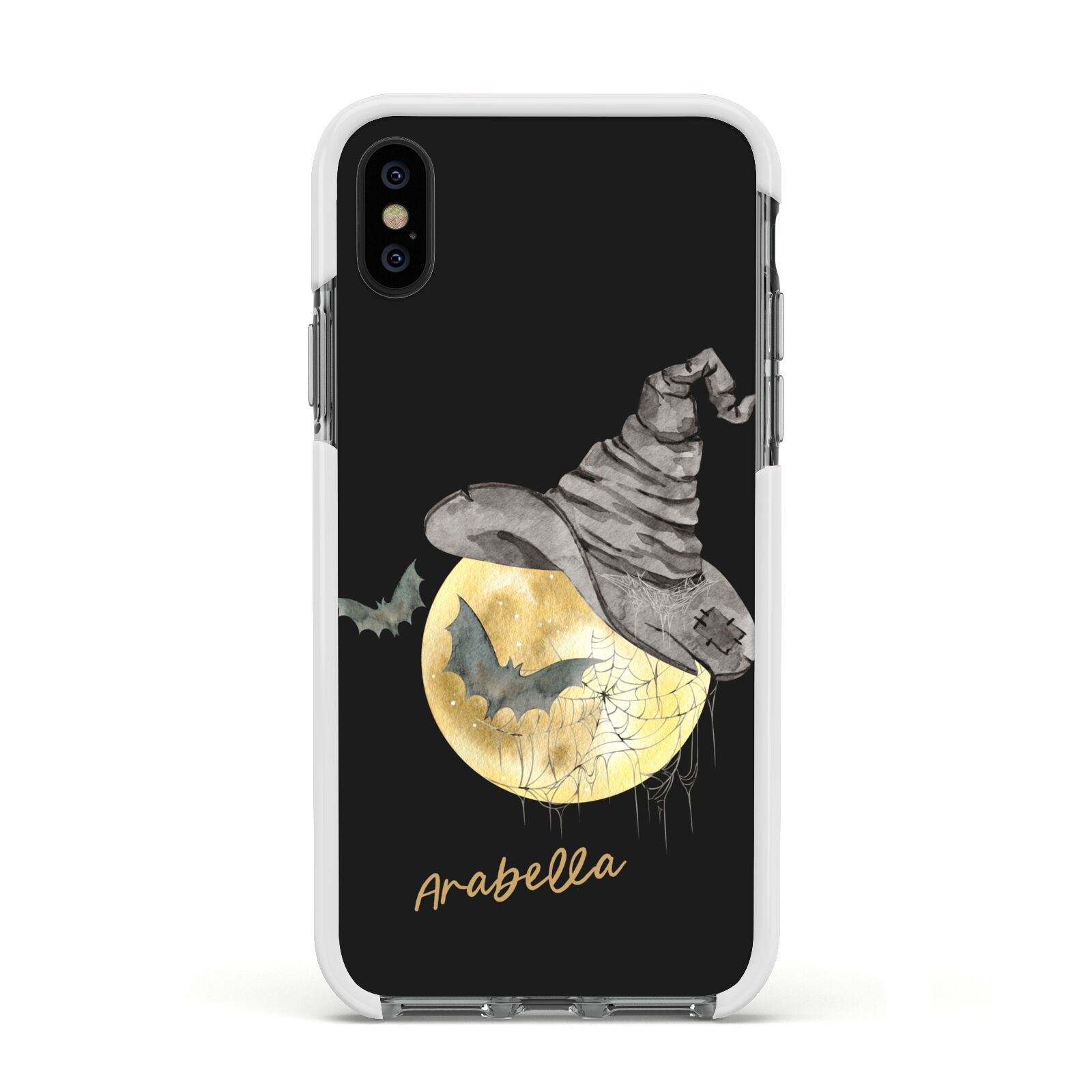 Personalised Witchy Moon Apple iPhone Xs Impact Case White Edge on Black Phone