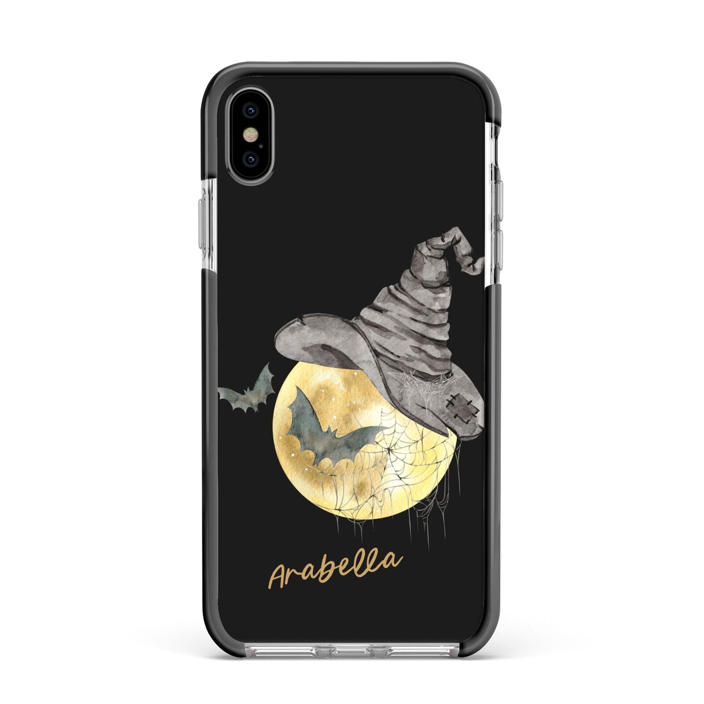 Personalised Witchy Moon Apple iPhone Xs Max Impact Case Black Edge on Silver Phone