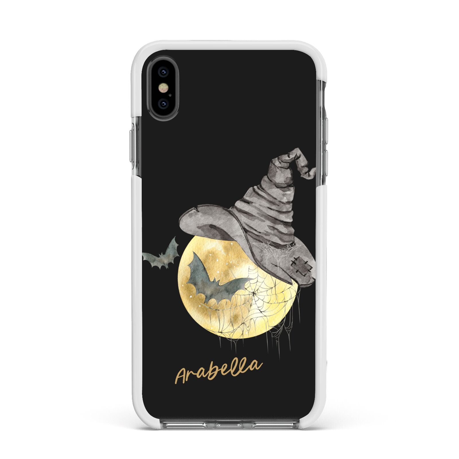 Personalised Witchy Moon Apple iPhone Xs Max Impact Case White Edge on Black Phone