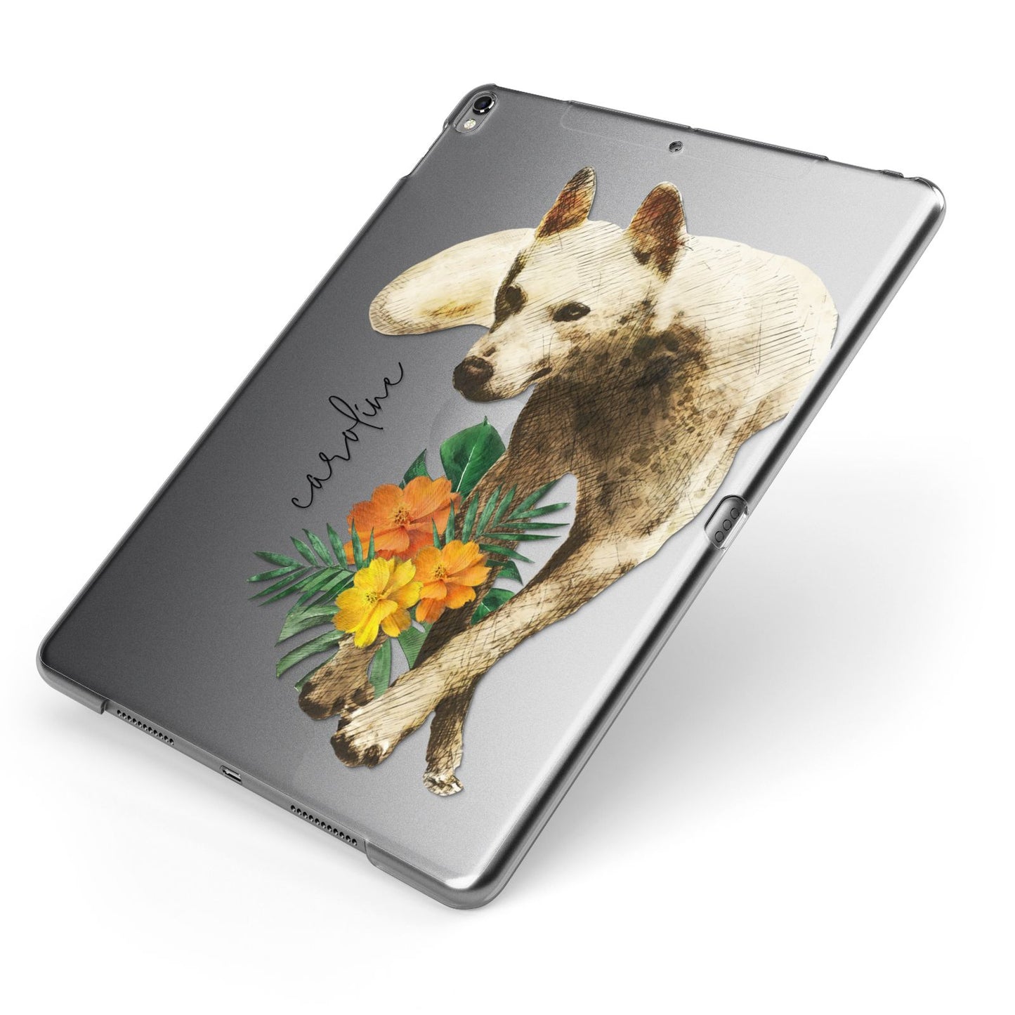 Personalised Wolf Apple iPad Case on Grey iPad Side View