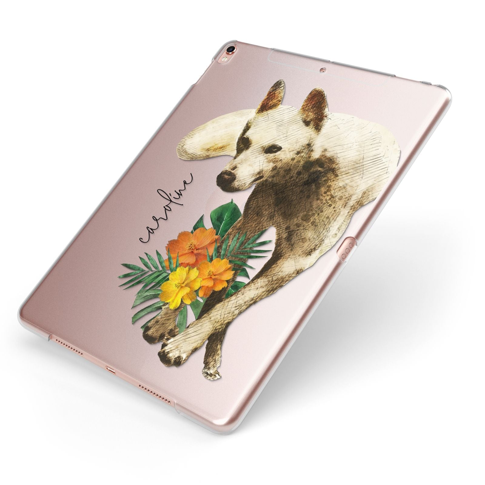 Personalised Wolf Apple iPad Case on Rose Gold iPad Side View
