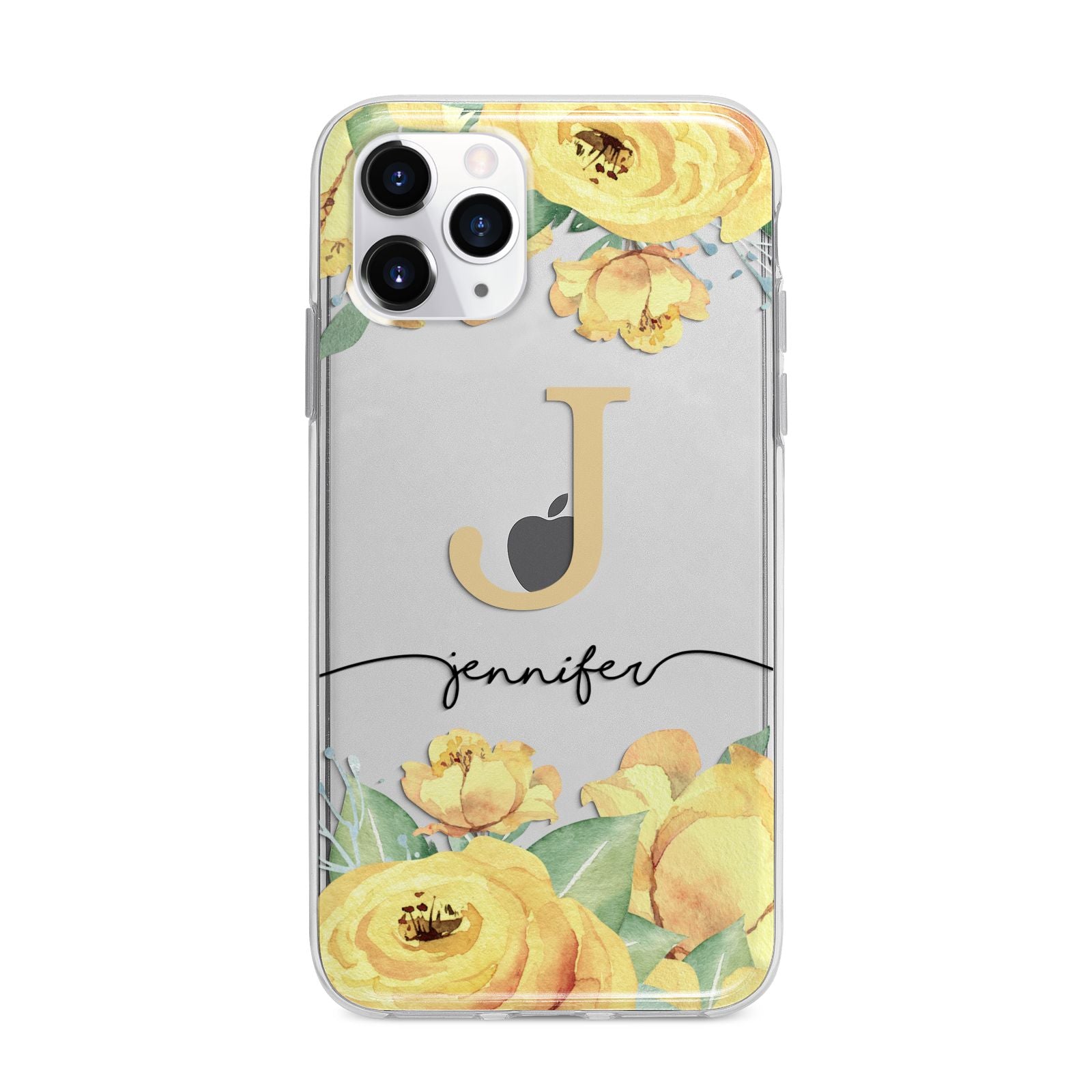 Personalised Yellow Flowers Apple iPhone 11 Pro Max in Silver with Bumper Case