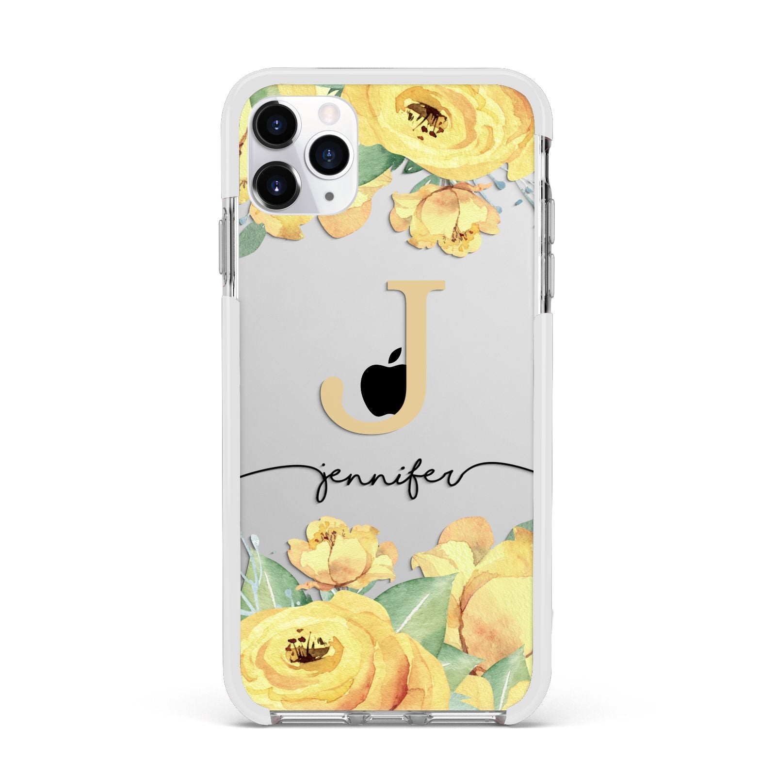 Personalised Yellow Flowers Apple iPhone 11 Pro Max in Silver with White Impact Case