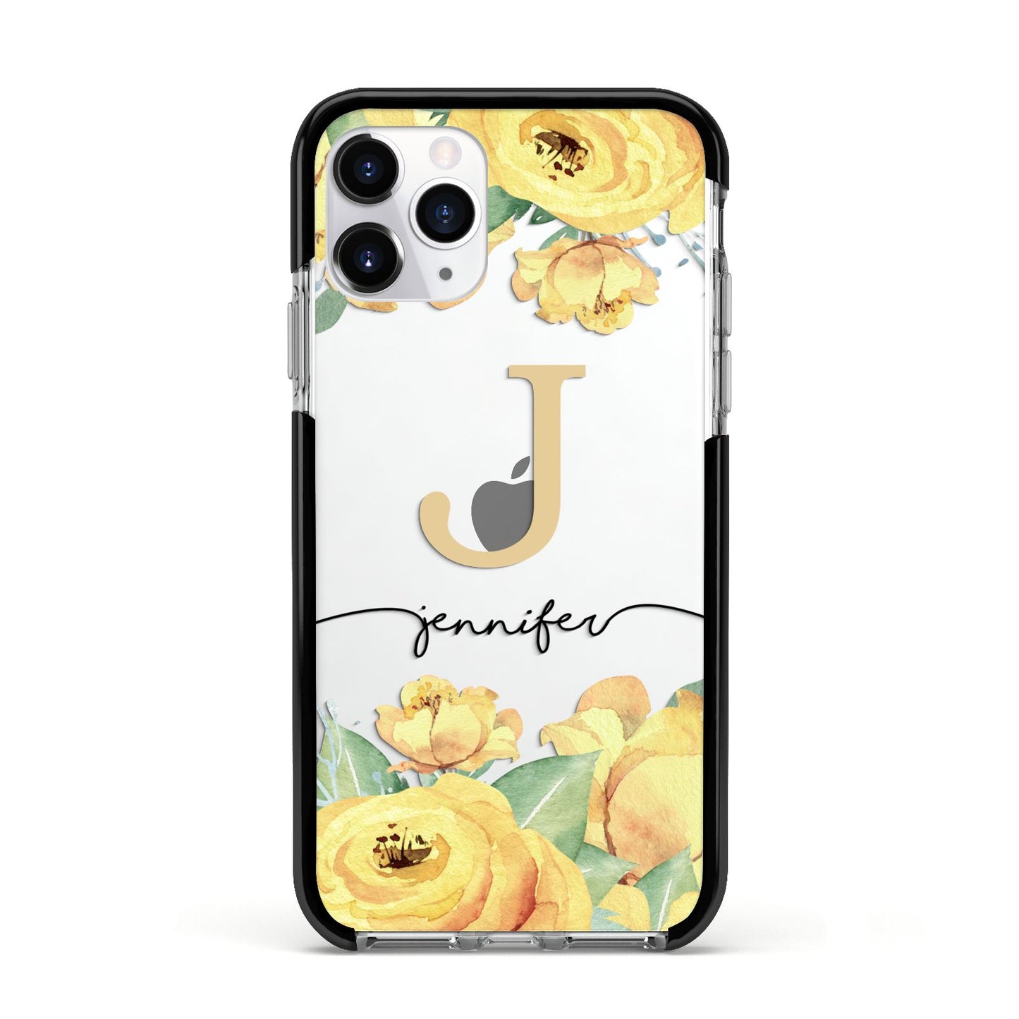 Personalised Yellow Flowers Apple iPhone 11 Pro in Silver with Black Impact Case