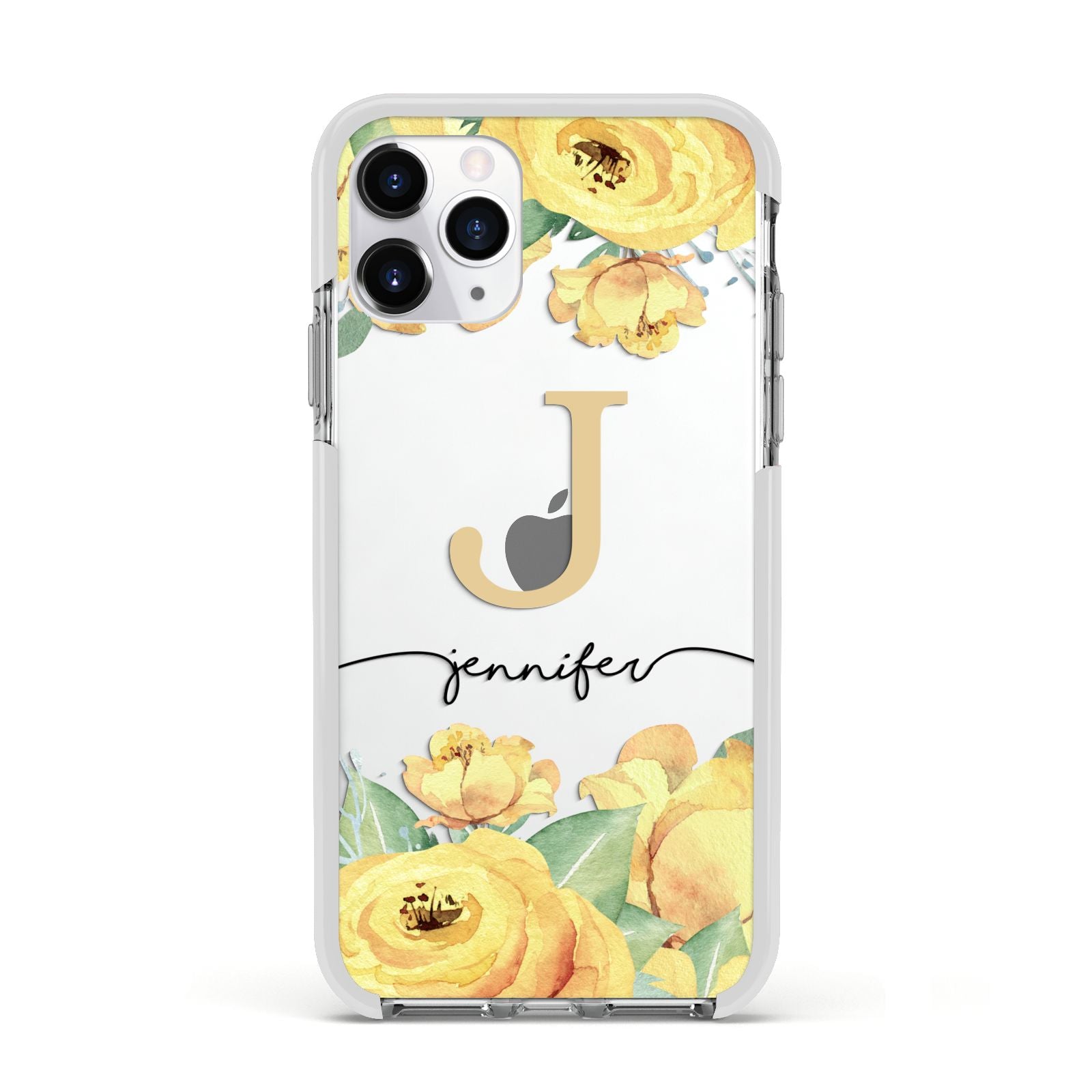 Personalised Yellow Flowers Apple iPhone 11 Pro in Silver with White Impact Case