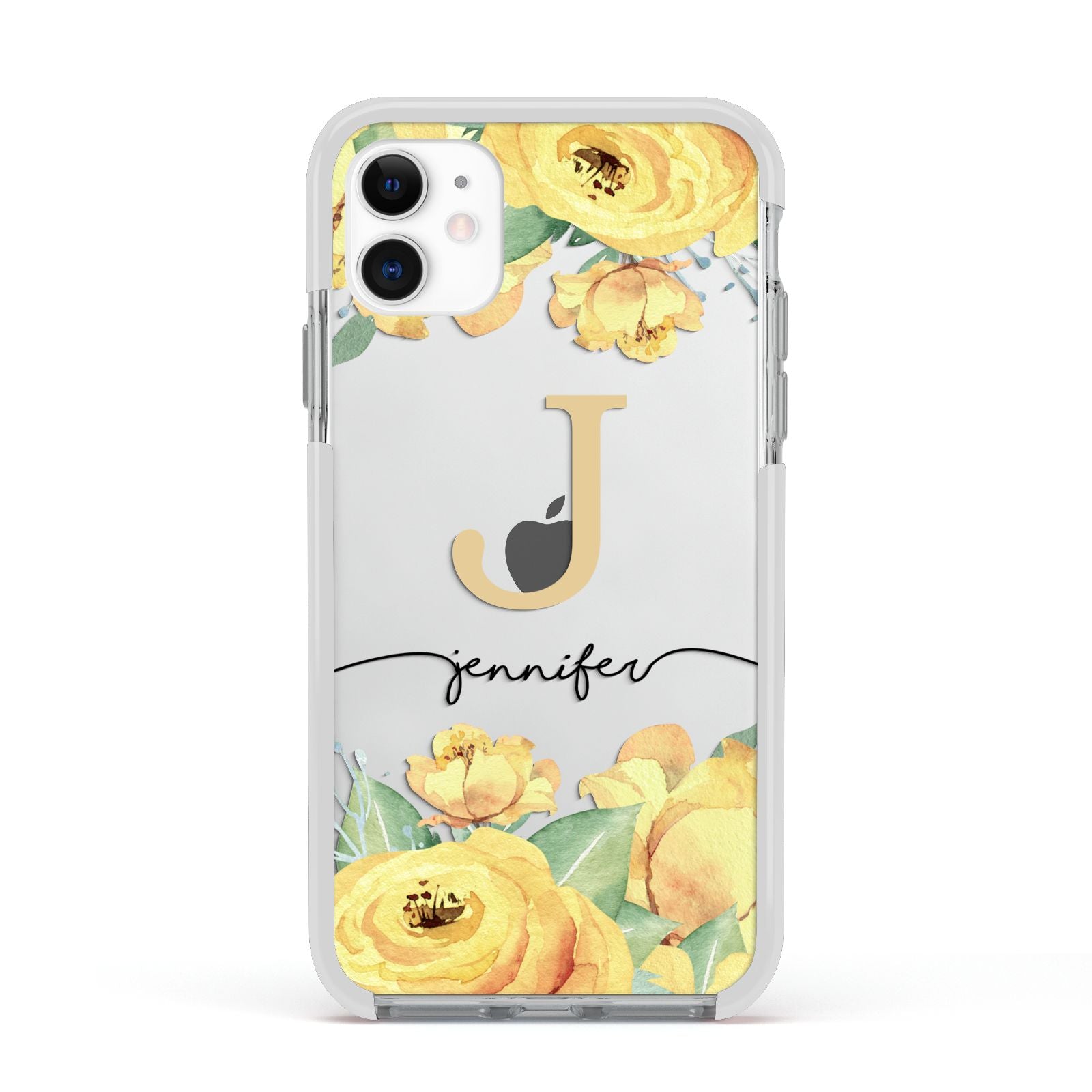 Personalised Yellow Flowers Apple iPhone 11 in White with White Impact Case