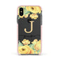 Personalised Yellow Flowers Apple iPhone Xs Impact Case Pink Edge on Black Phone