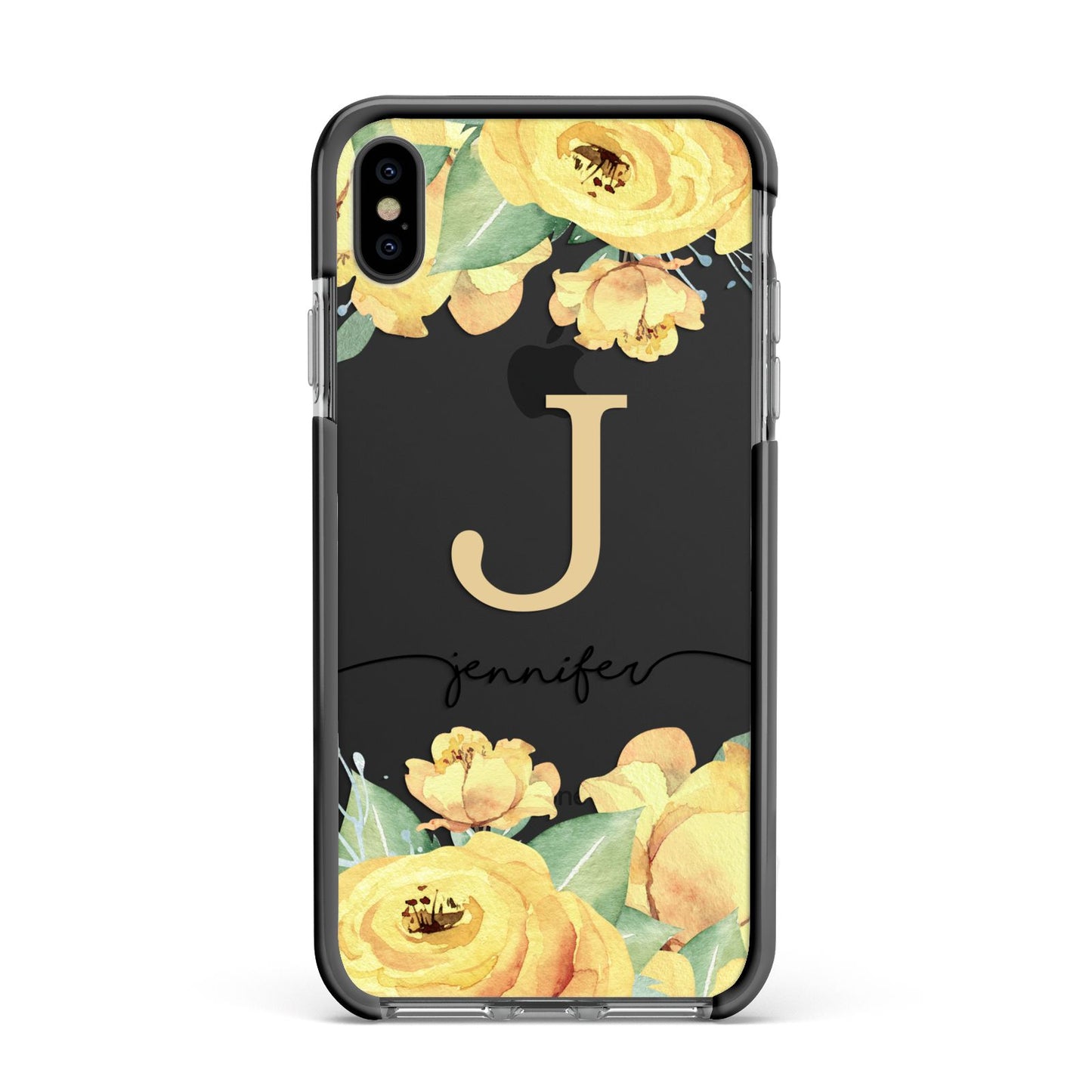 Personalised Yellow Flowers Apple iPhone Xs Max Impact Case Black Edge on Black Phone