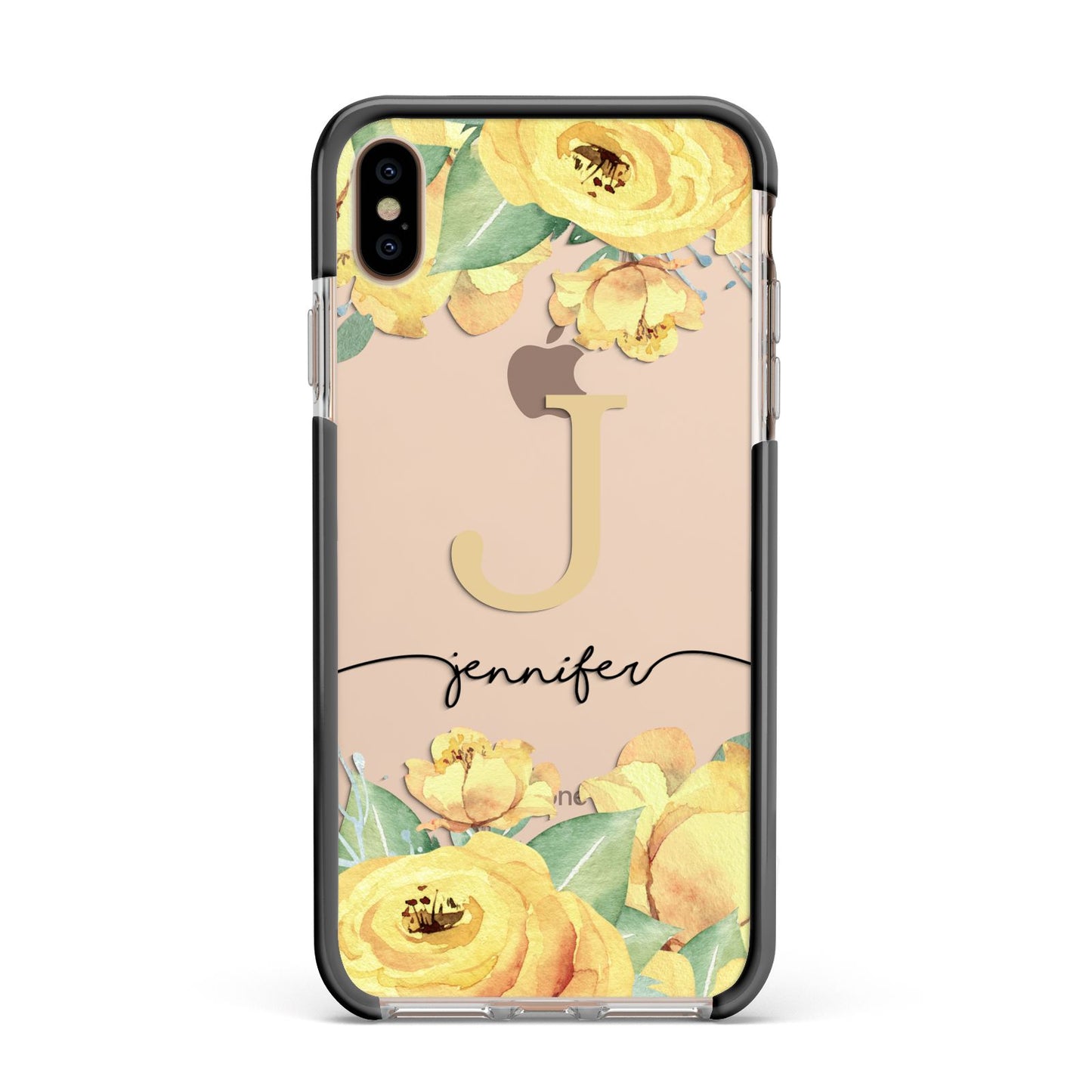 Personalised Yellow Flowers Apple iPhone Xs Max Impact Case Black Edge on Gold Phone