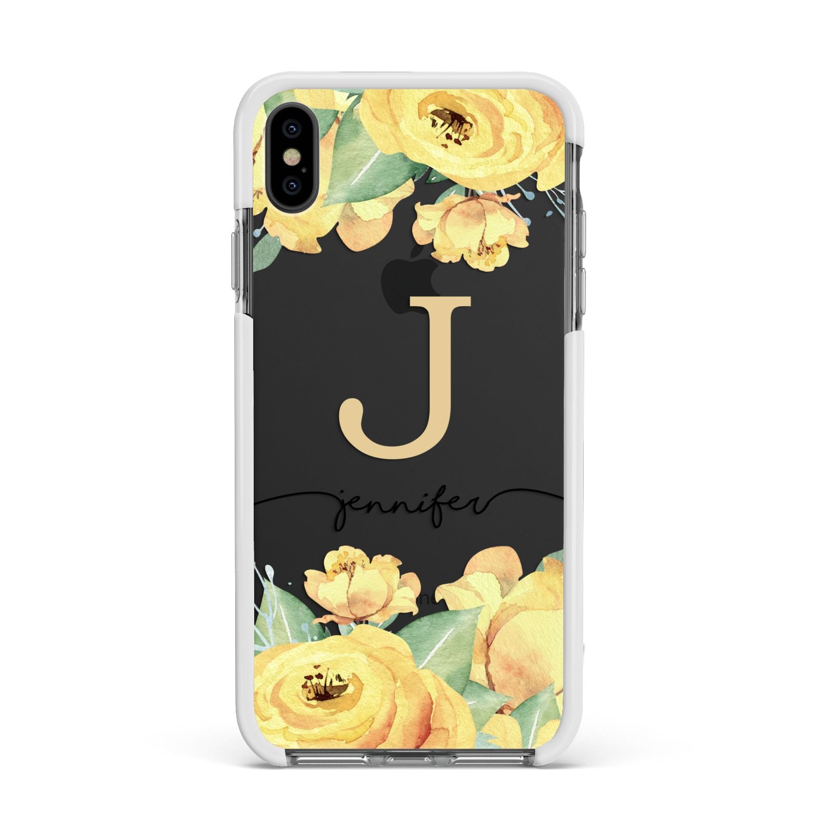 Personalised Yellow Flowers Apple iPhone Xs Max Impact Case White Edge on Black Phone