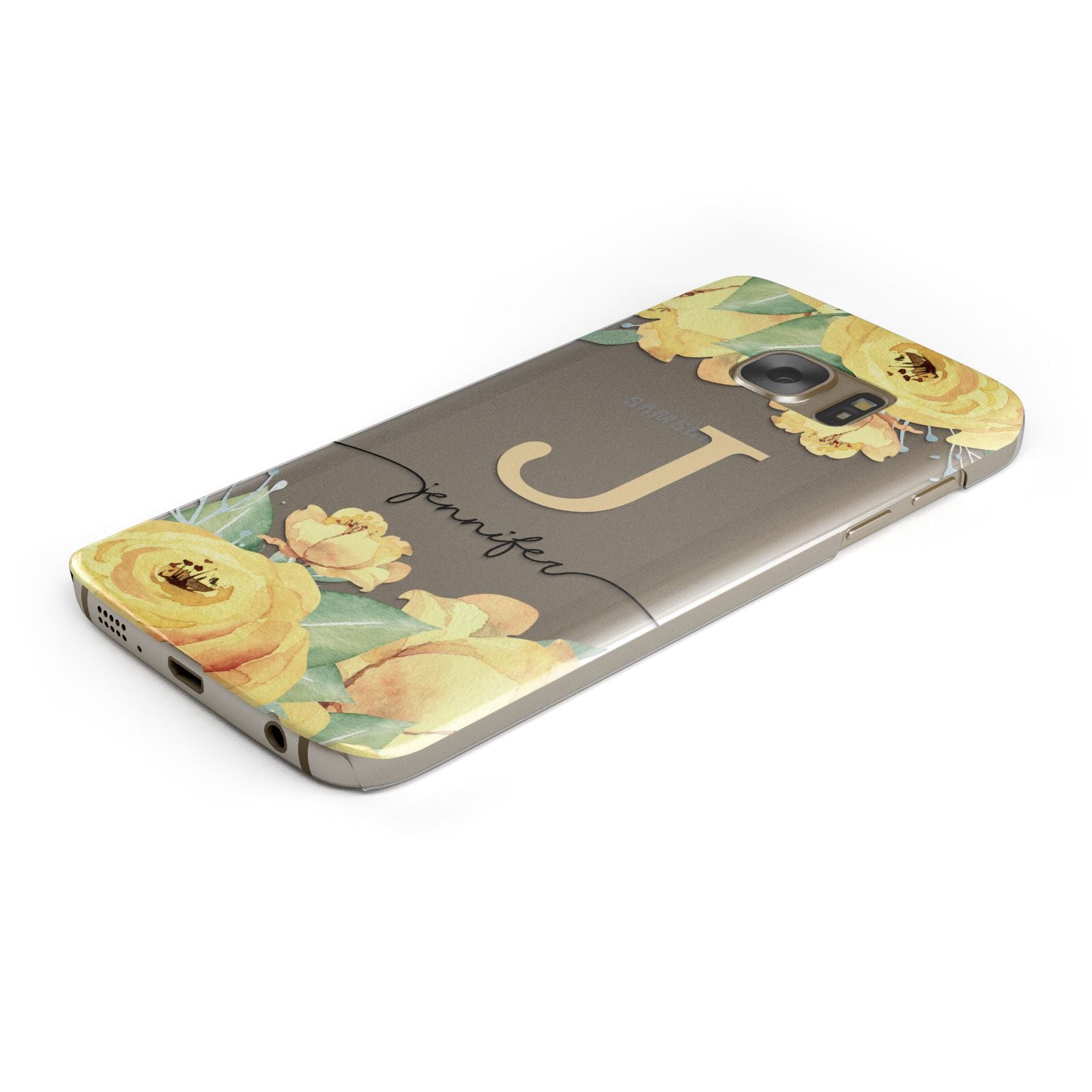 Personalised Yellow Flowers Protective Samsung Galaxy Case Angled Image