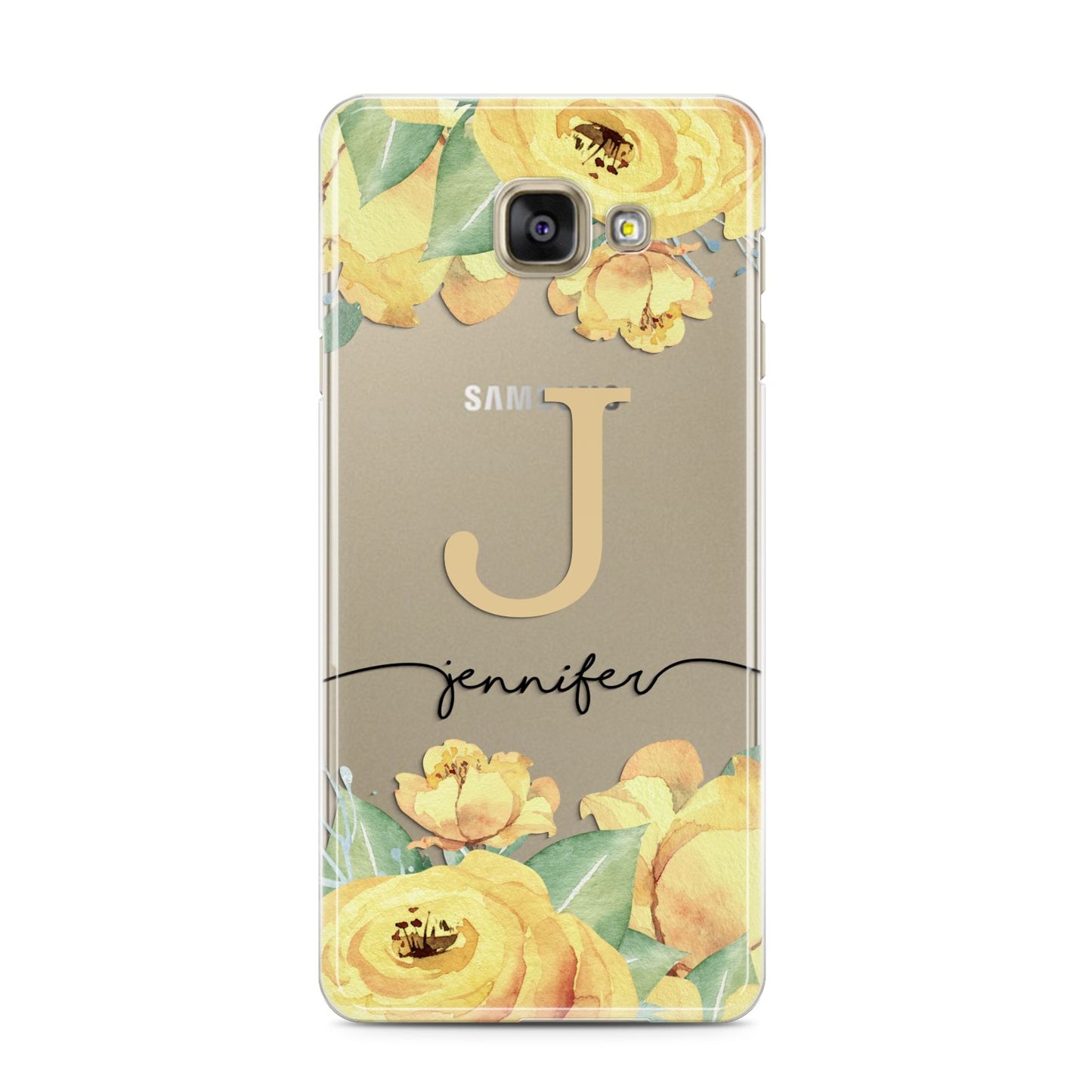 Personalised Yellow Flowers Samsung Galaxy A3 2016 Case on gold phone