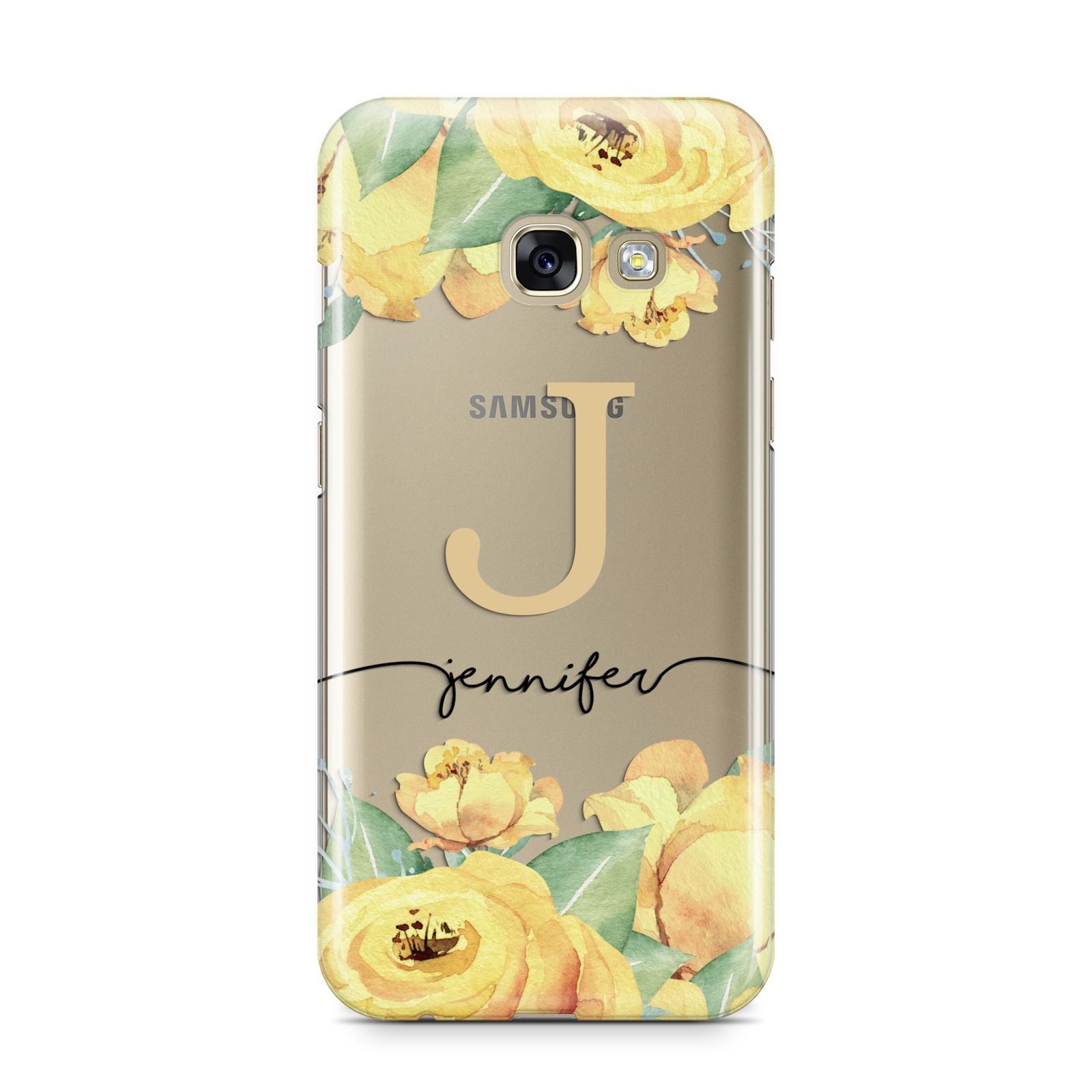 Personalised Yellow Flowers Samsung Galaxy A3 2017 Case on gold phone