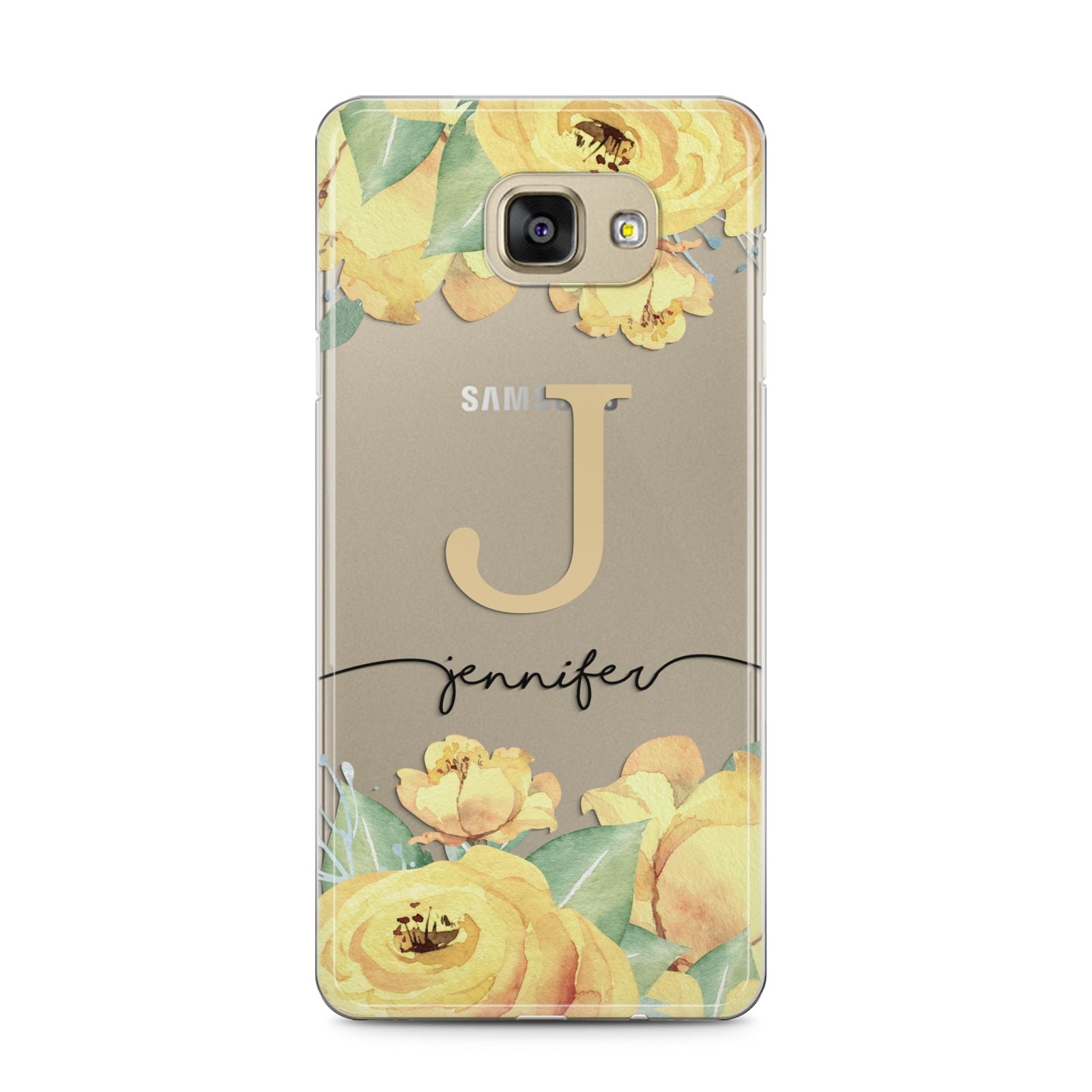 Personalised Yellow Flowers Samsung Galaxy A5 2016 Case on gold phone