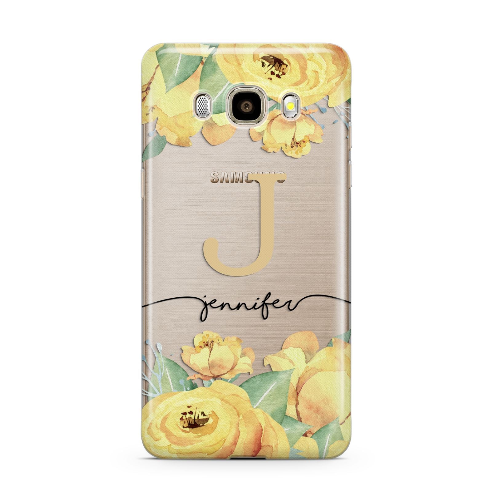 Personalised Yellow Flowers Samsung Galaxy J7 2016 Case on gold phone