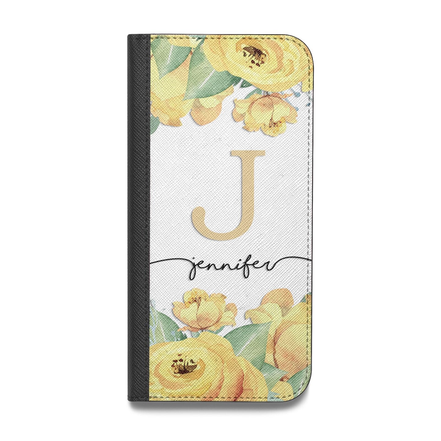 Personalised Yellow Flowers Vegan Leather Flip iPhone Case