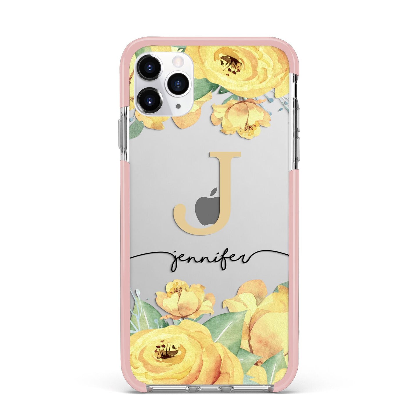 Personalised Yellow Flowers iPhone 11 Pro Max Impact Pink Edge Case