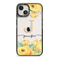 Personalised Yellow Flowers iPhone 13 Black Impact Case on Silver phone