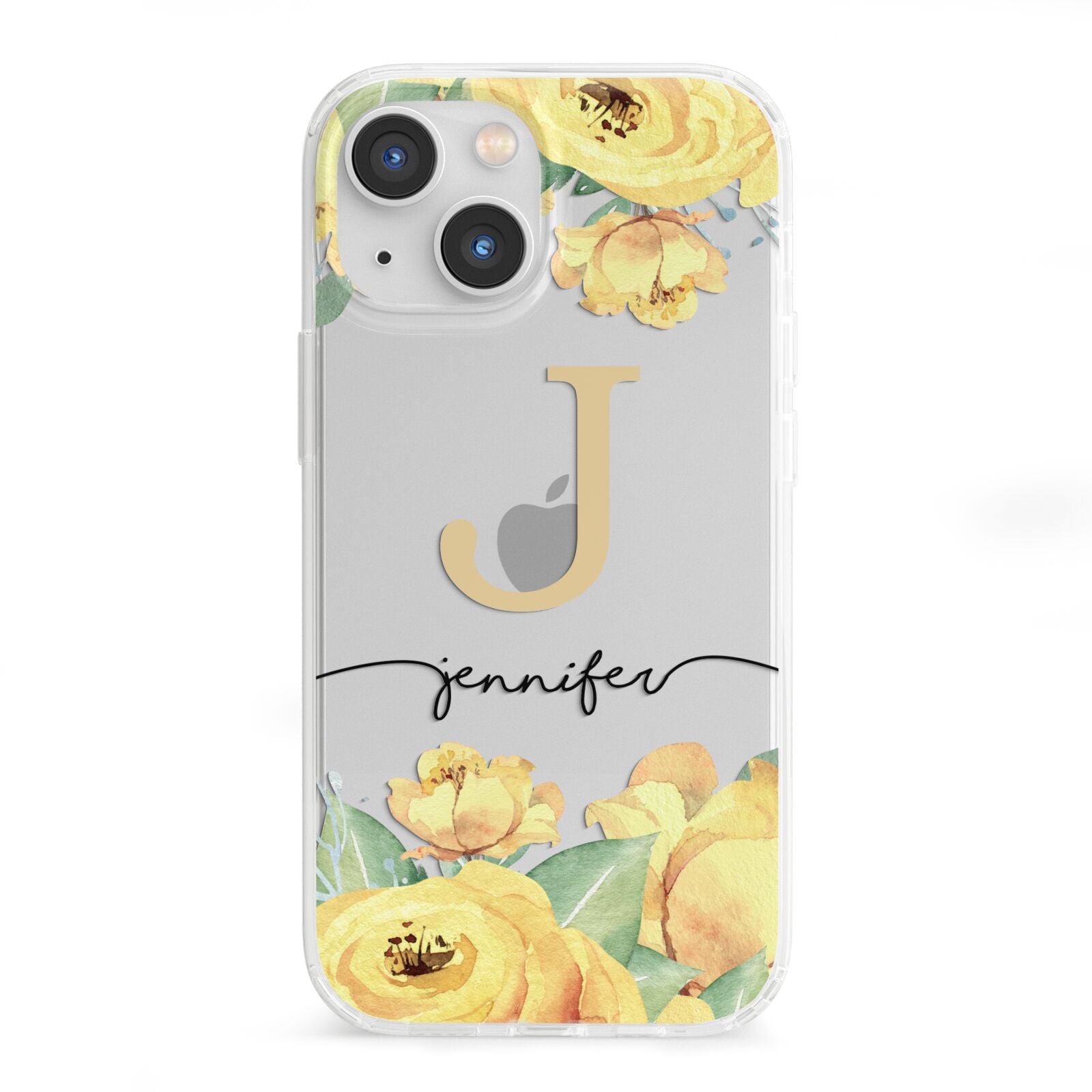 Personalised Yellow Flowers iPhone 13 Mini Clear Bumper Case