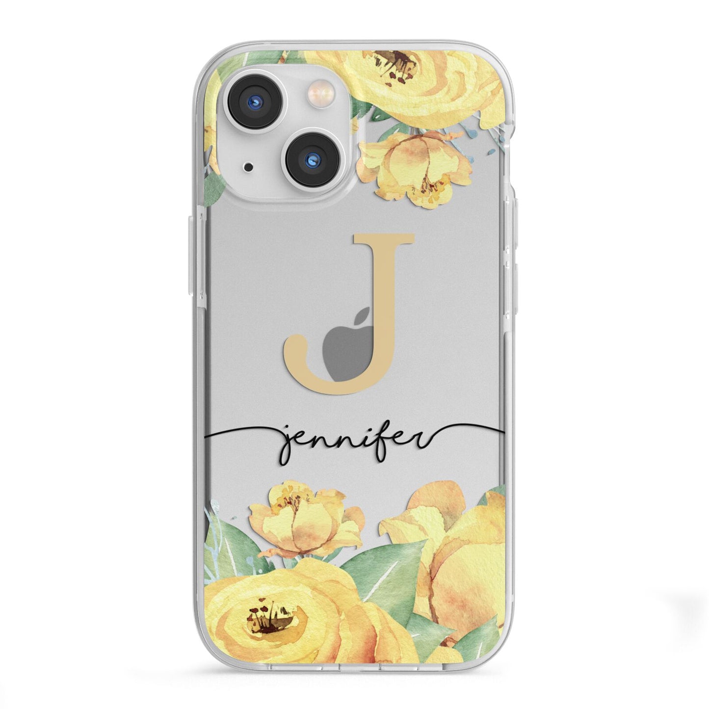 Personalised Yellow Flowers iPhone 13 Mini TPU Impact Case with White Edges