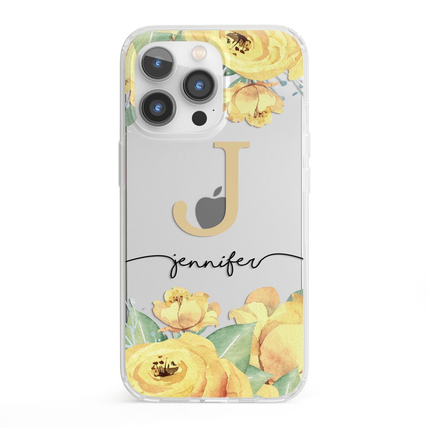 Personalised Yellow Flowers iPhone 13 Pro Clear Bumper Case