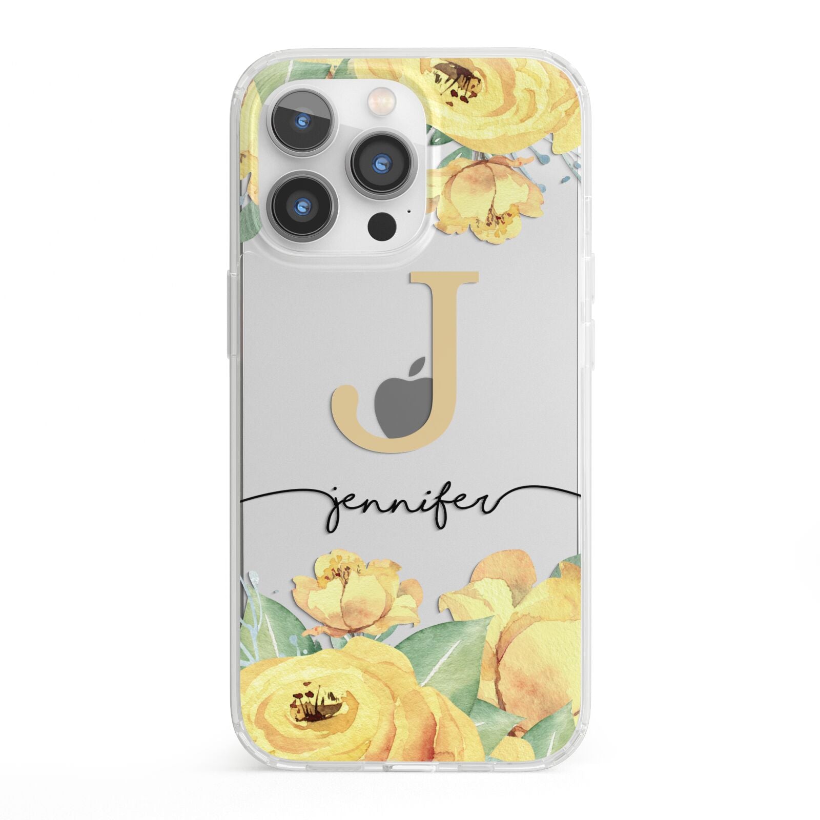 Personalised Yellow Flowers iPhone 13 Pro Clear Bumper Case