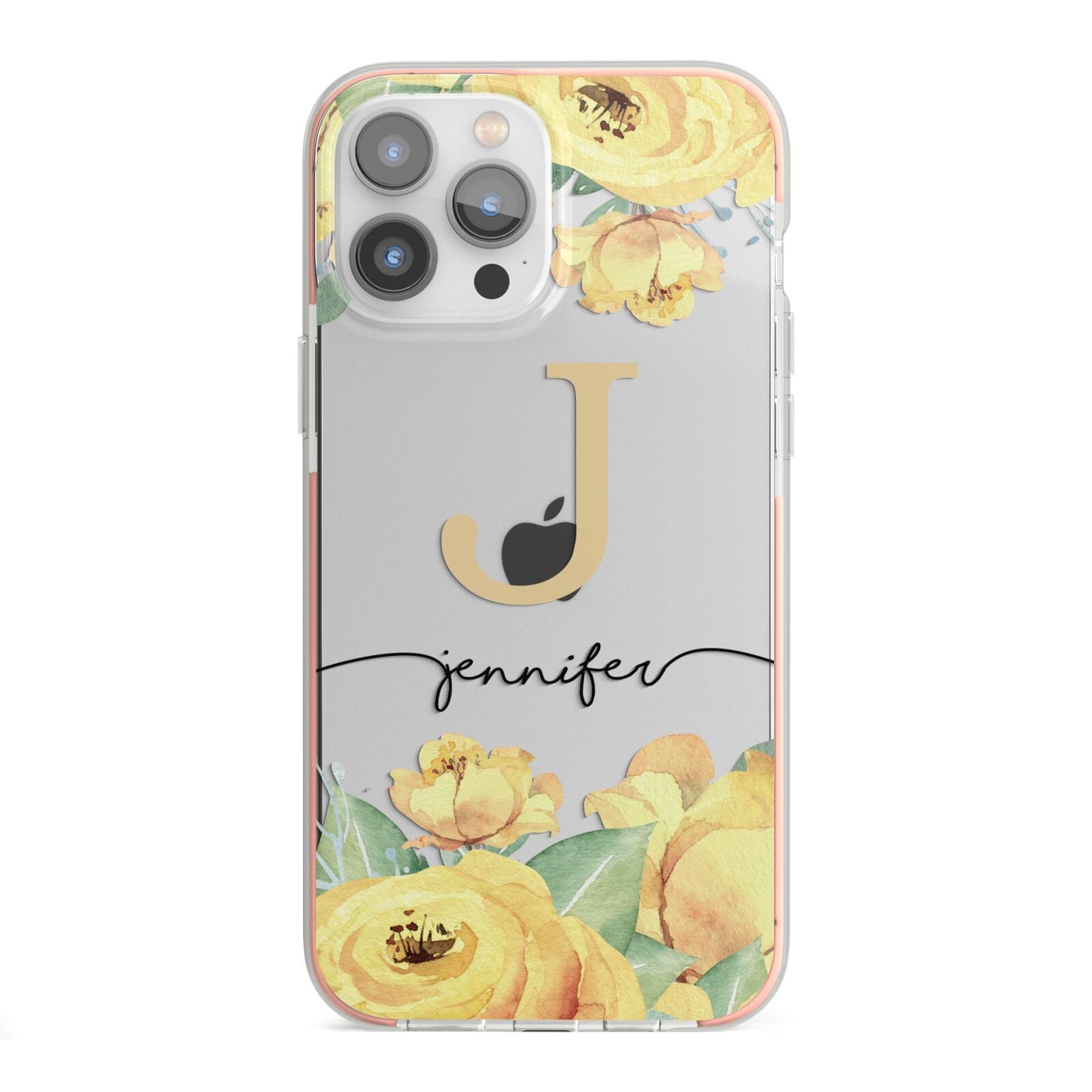 Personalised Yellow Flowers iPhone 13 Pro Max TPU Impact Case with Pink Edges