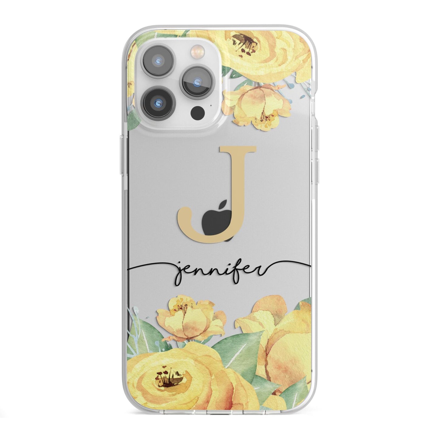 Personalised Yellow Flowers iPhone 13 Pro Max TPU Impact Case with White Edges