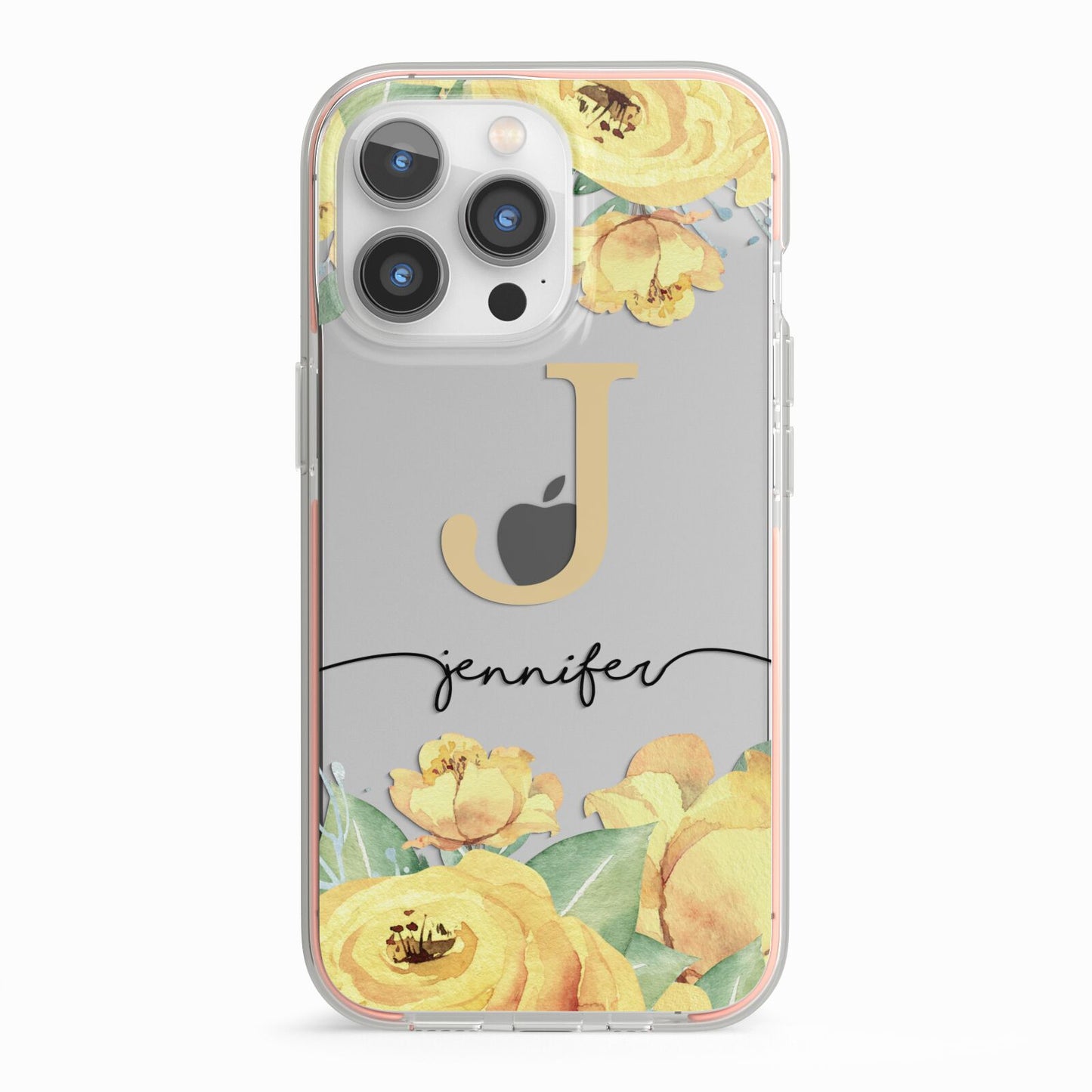 Personalised Yellow Flowers iPhone 13 Pro TPU Impact Case with Pink Edges