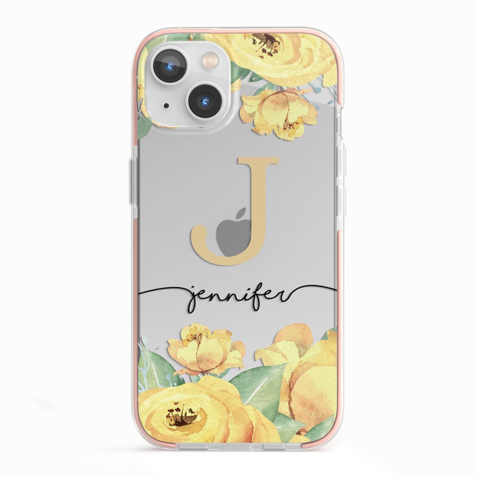 Personalised Yellow Flowers iPhone 13 TPU Impact Case with Pink Edges