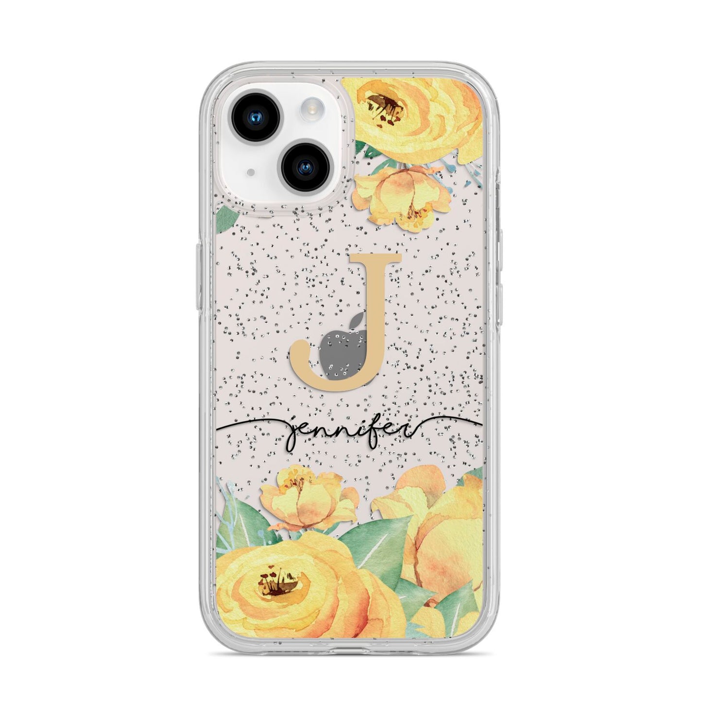 Personalised Yellow Flowers iPhone 14 Glitter Tough Case Starlight